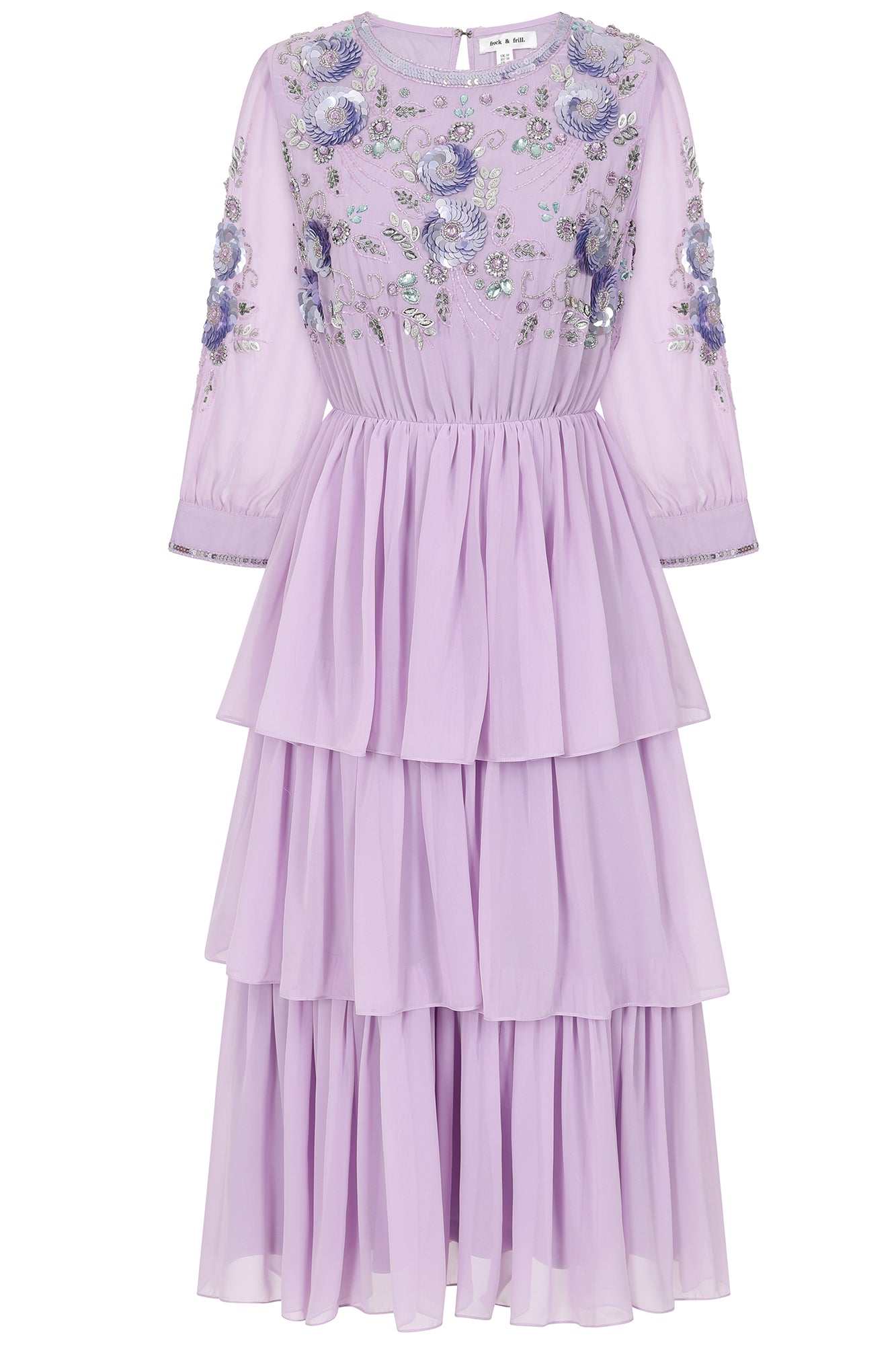 Frock And Frill Women's Pink / Purple Yolanda Floral Embellished Midi Dress - Lilac In Pink/purple