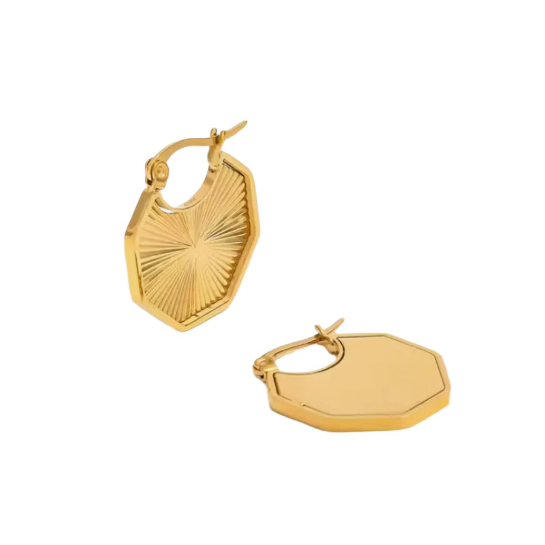 Adiba Women's Rays Of Hexagon Gold Plated Stainless Steel Huggie Earrings