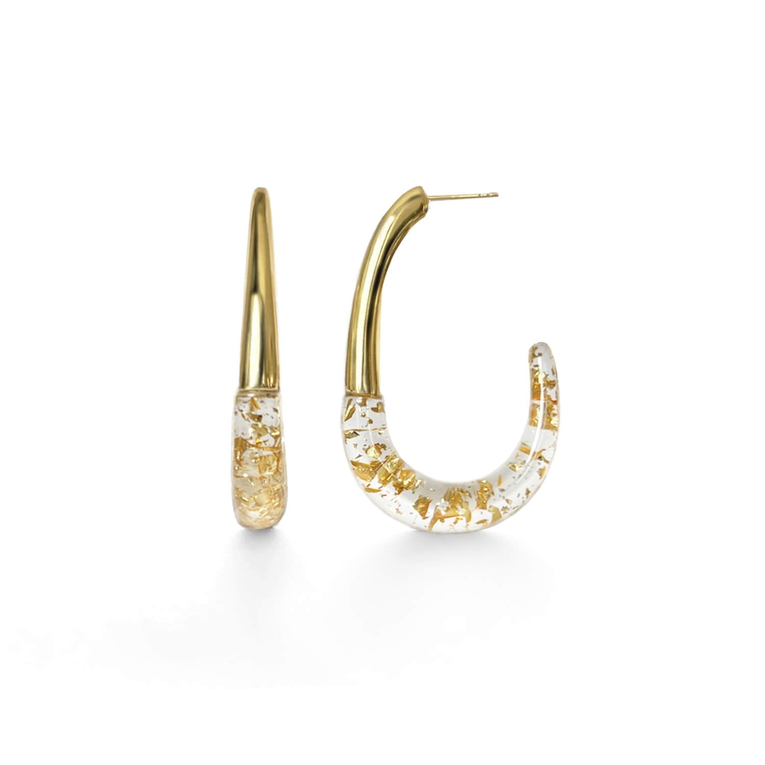 Gold & Honey Women's J Hoop Earrings In Clear With 24k Gold Leaf