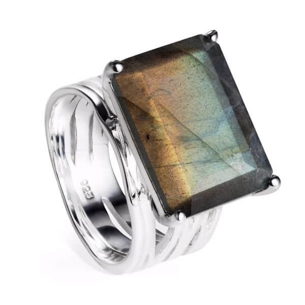 Pietra Sterling Silver Cocktail Ring With Labradorite P Uk Neola Wolf Badger