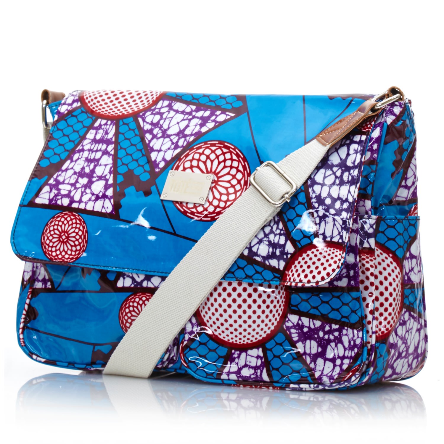 Women’s Oil Cloth Wax Print Satchel Bag - Blue Tote London