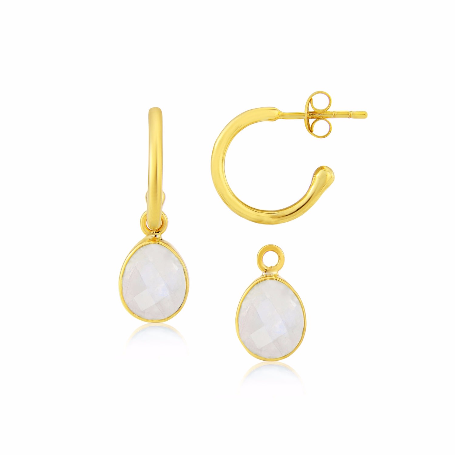 Women’s Gold / White Manhattan Gold & Moonstone Interchangeable Gemstone Earrings Auree Jewellery