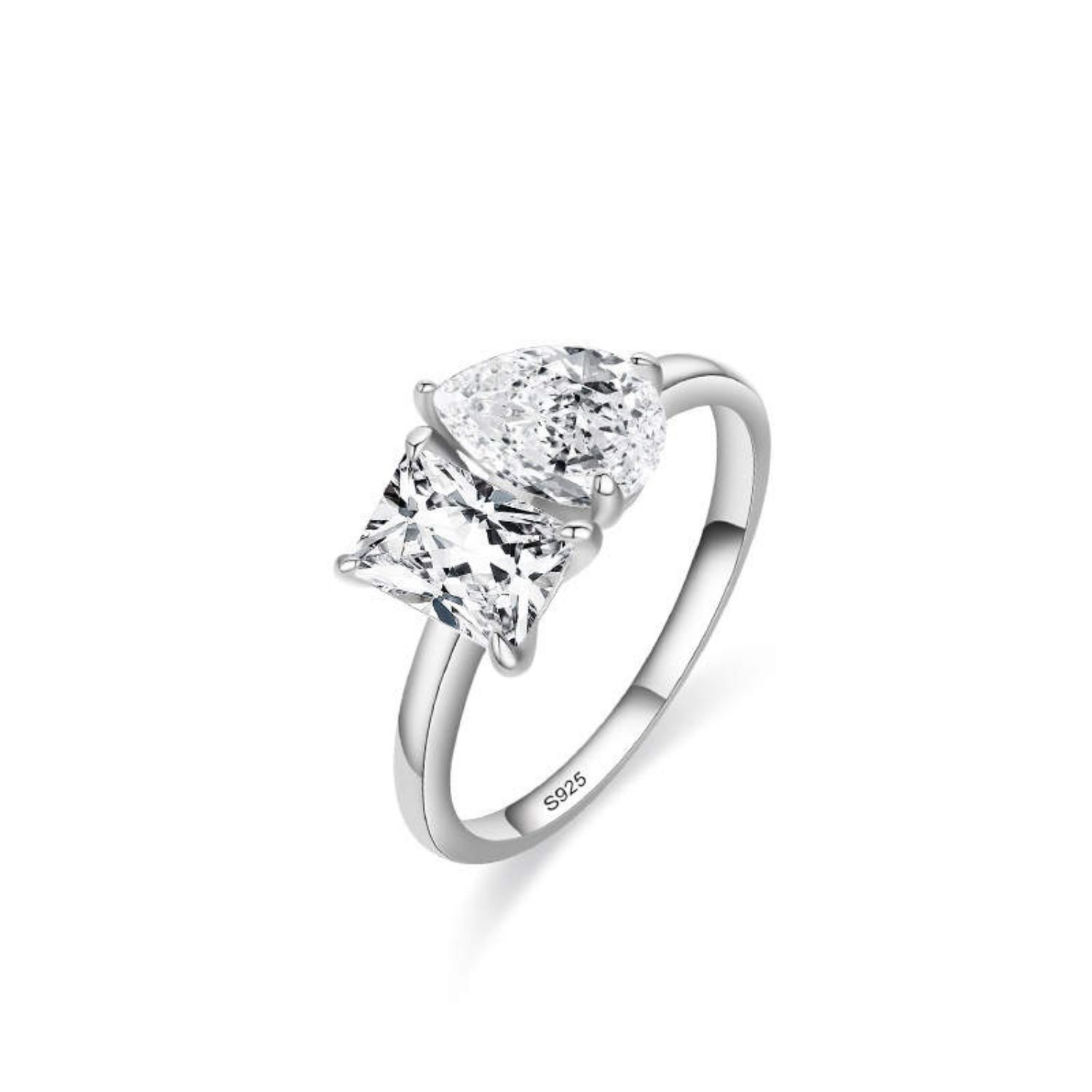 Doux Toi et Moi Radiant Cut and Pear Engagement Ring - CamillaBoutique