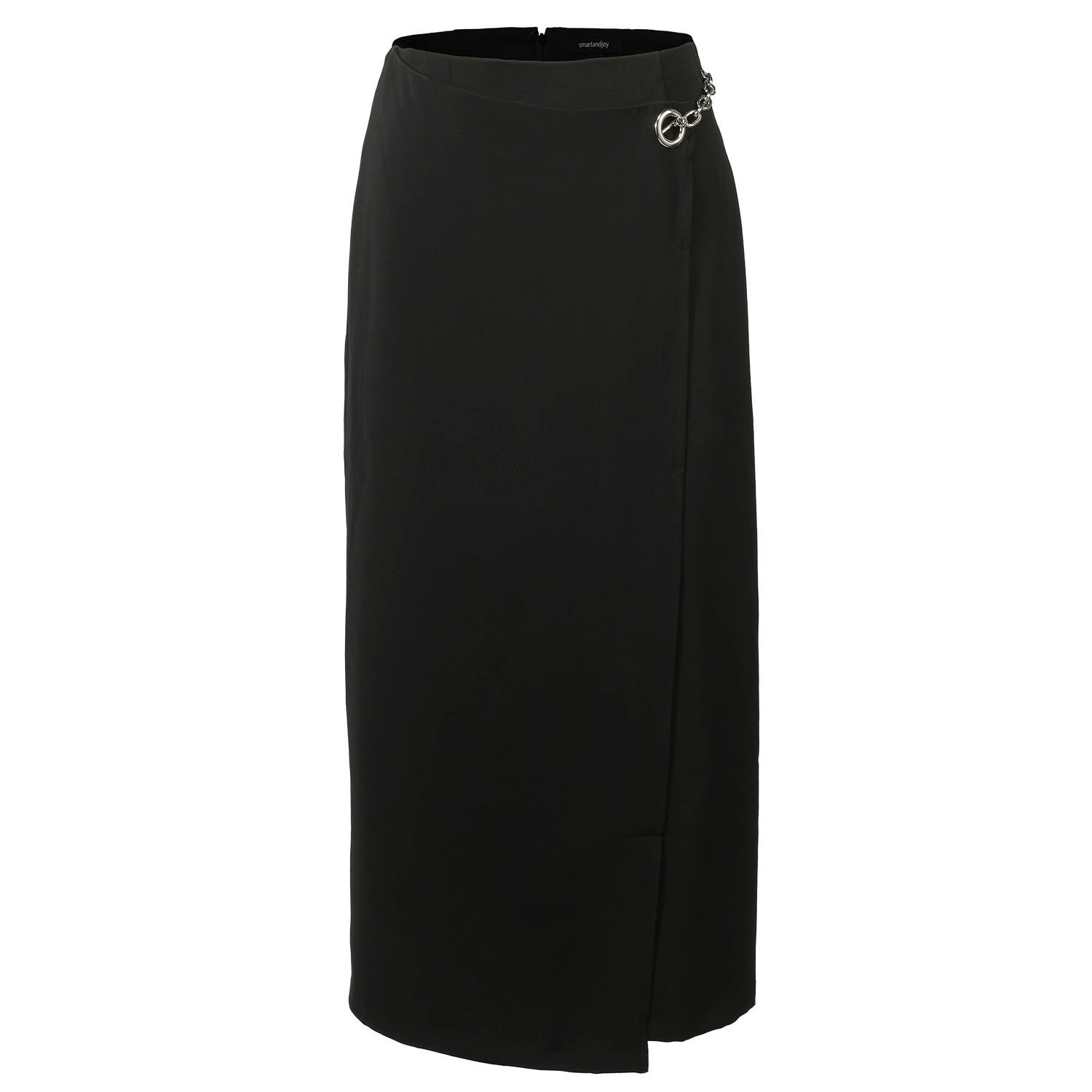 Smart And Joy Women's Buckle On Side Wrap Effect Skirt - Black In Black