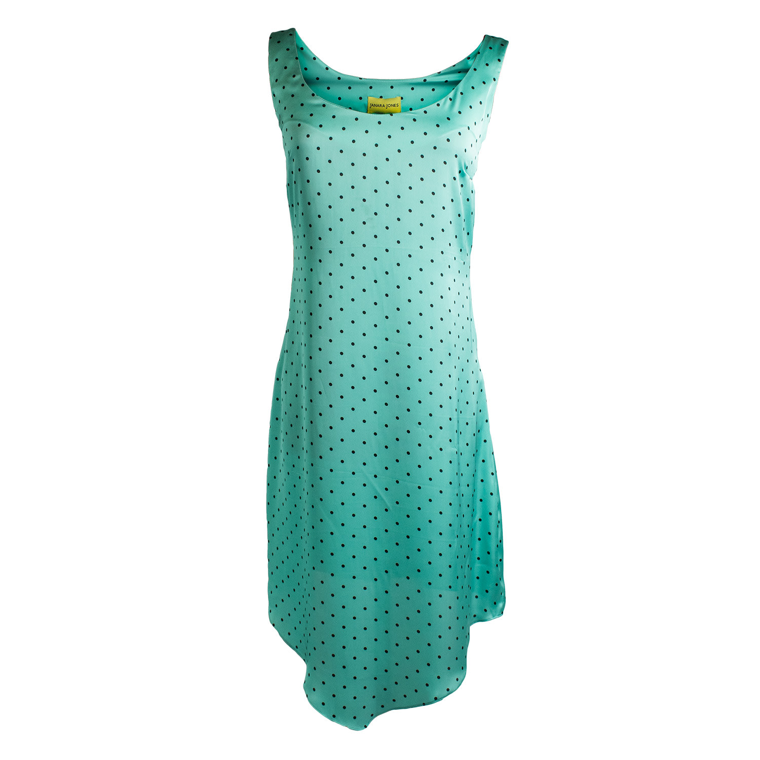 Women’s Green Aquamarine Polkadot Print Satin Scoop-Neck Midi Dress Medium Janara Jones