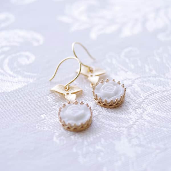 Poporcelain Mini Porcelain Moonlight Rose Drop Earrings In Drop