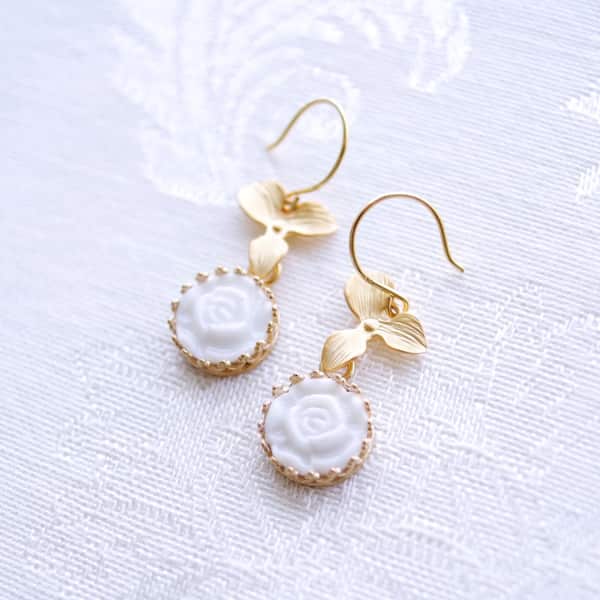 Poporcelain Mini Porcelain Moonlight Rose Drop Earrings In Drop