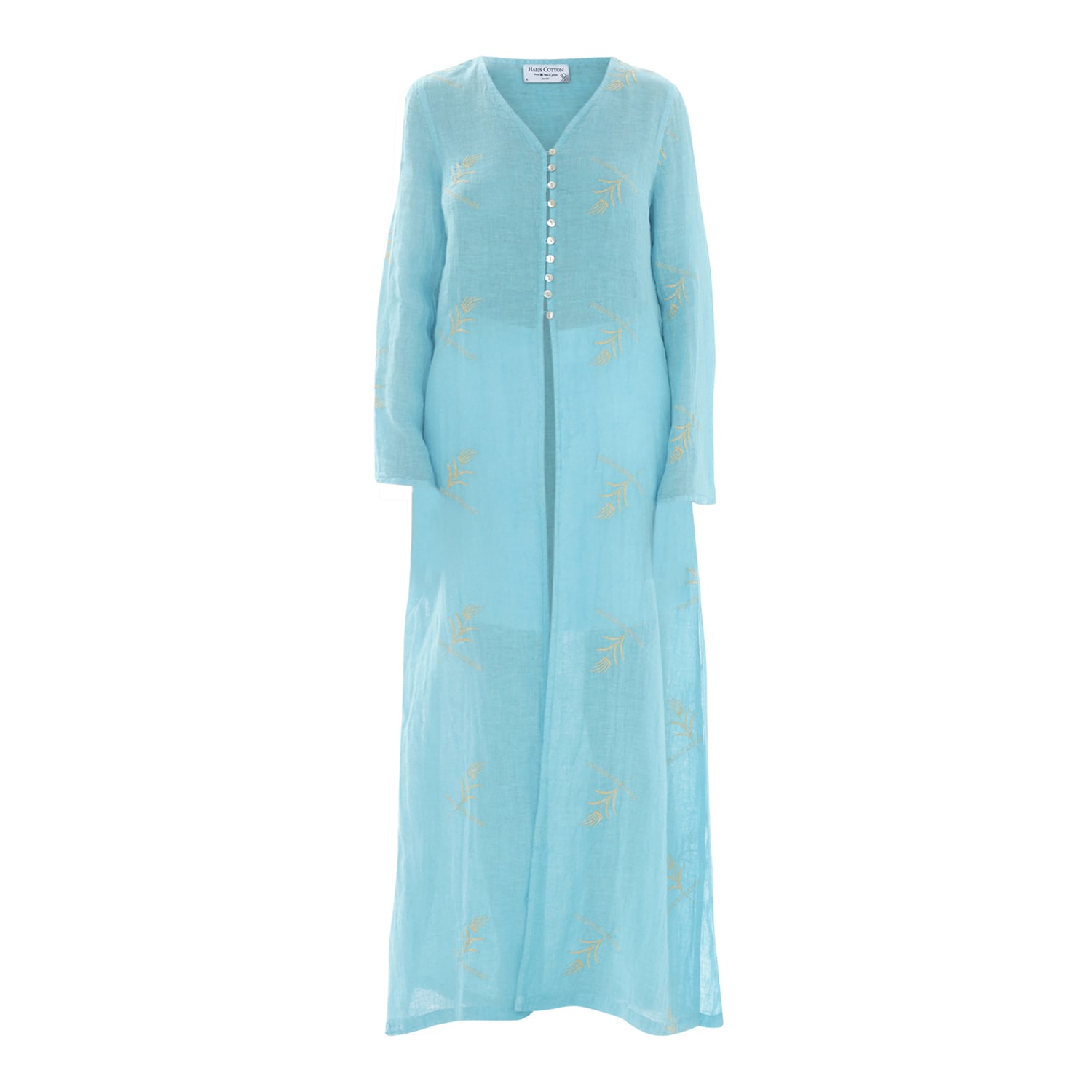 Haris Cotton Women's Button Front Embroidered Linen Gauze Kimono - Zante Blue