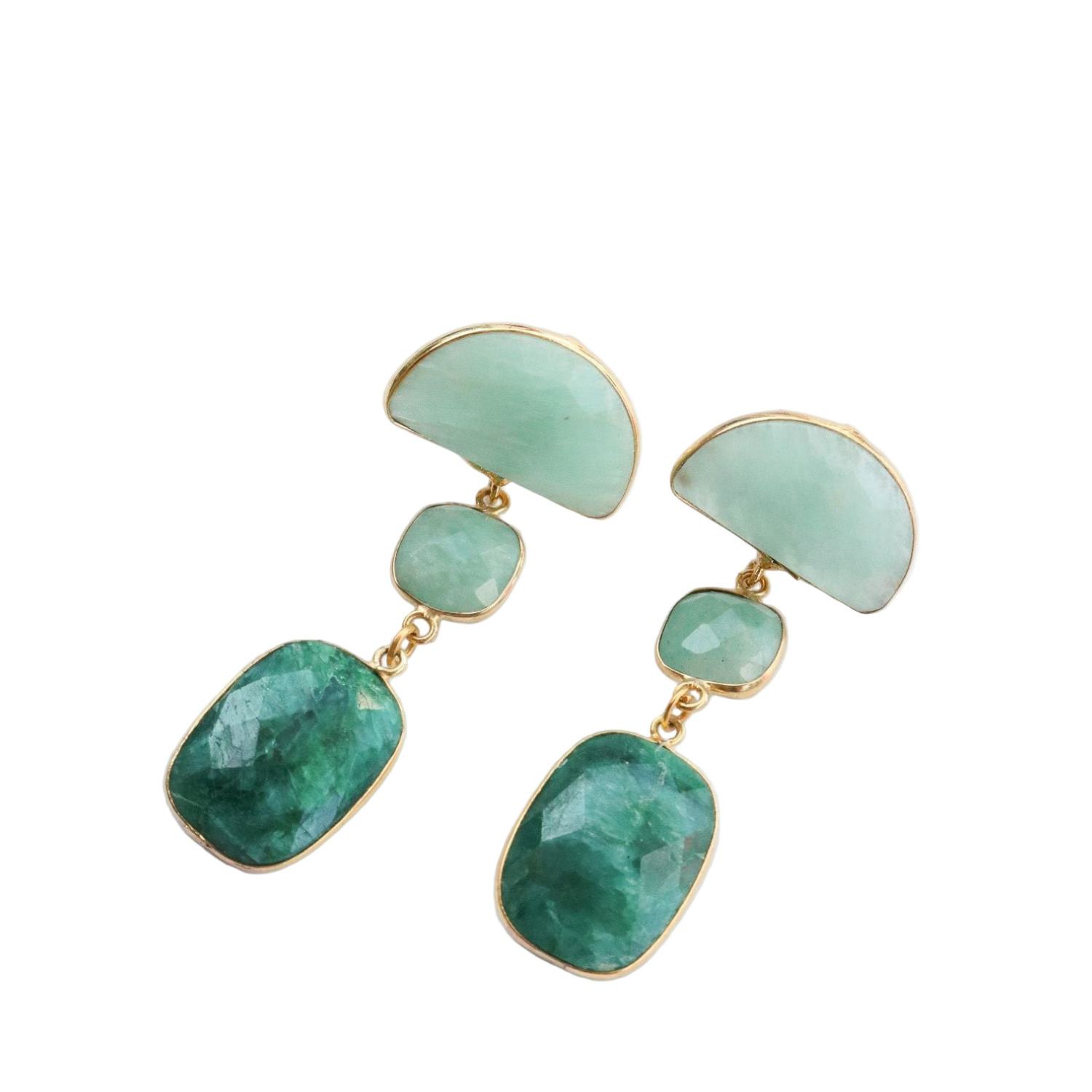 Taylor Reese Women's Gold / Green Amazonite + Emerald Earrings In Multi