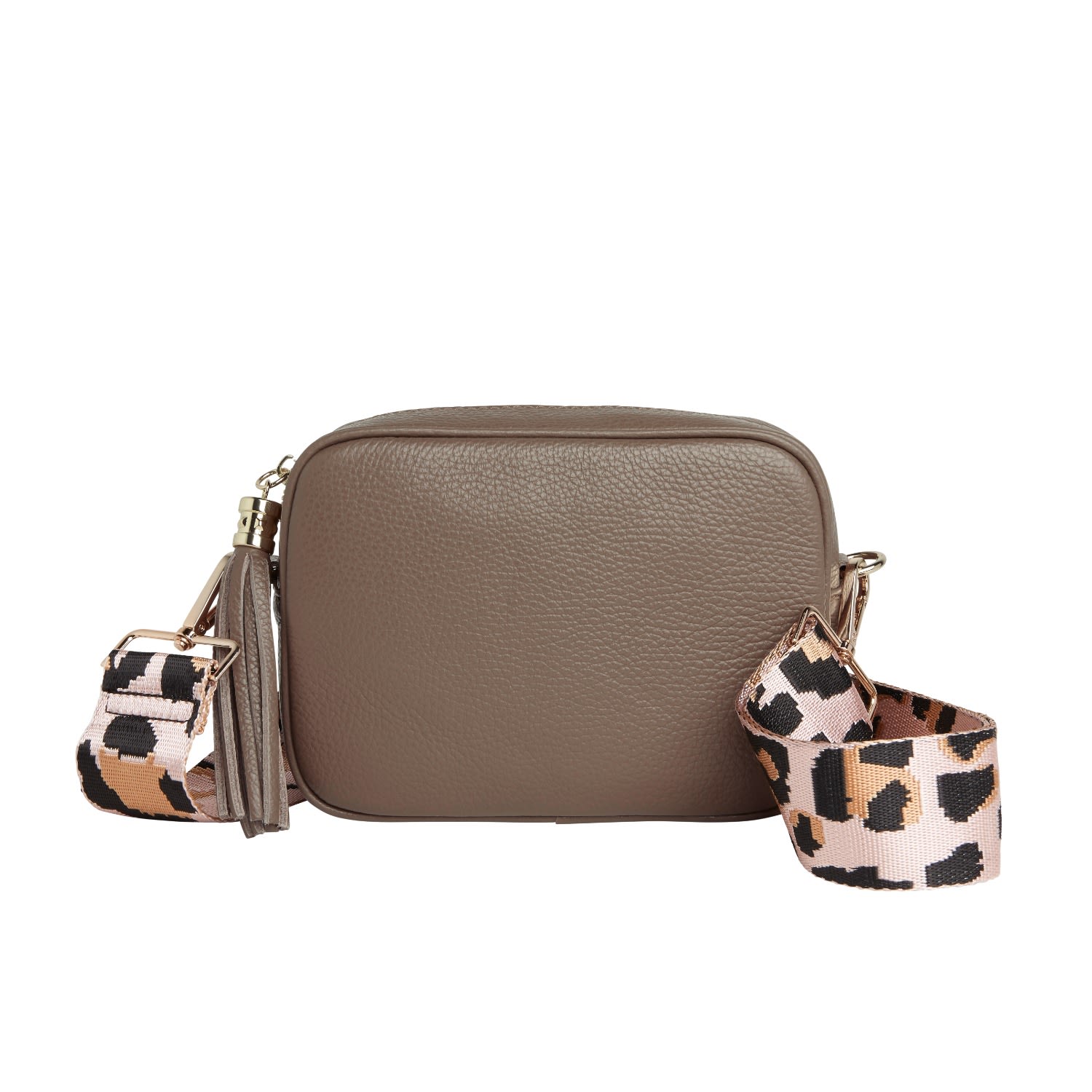 Betsy & Floss Women's Brown Verona Crossbody Dark Taupe Tassel Bag With Light Leopard Strap In Brown