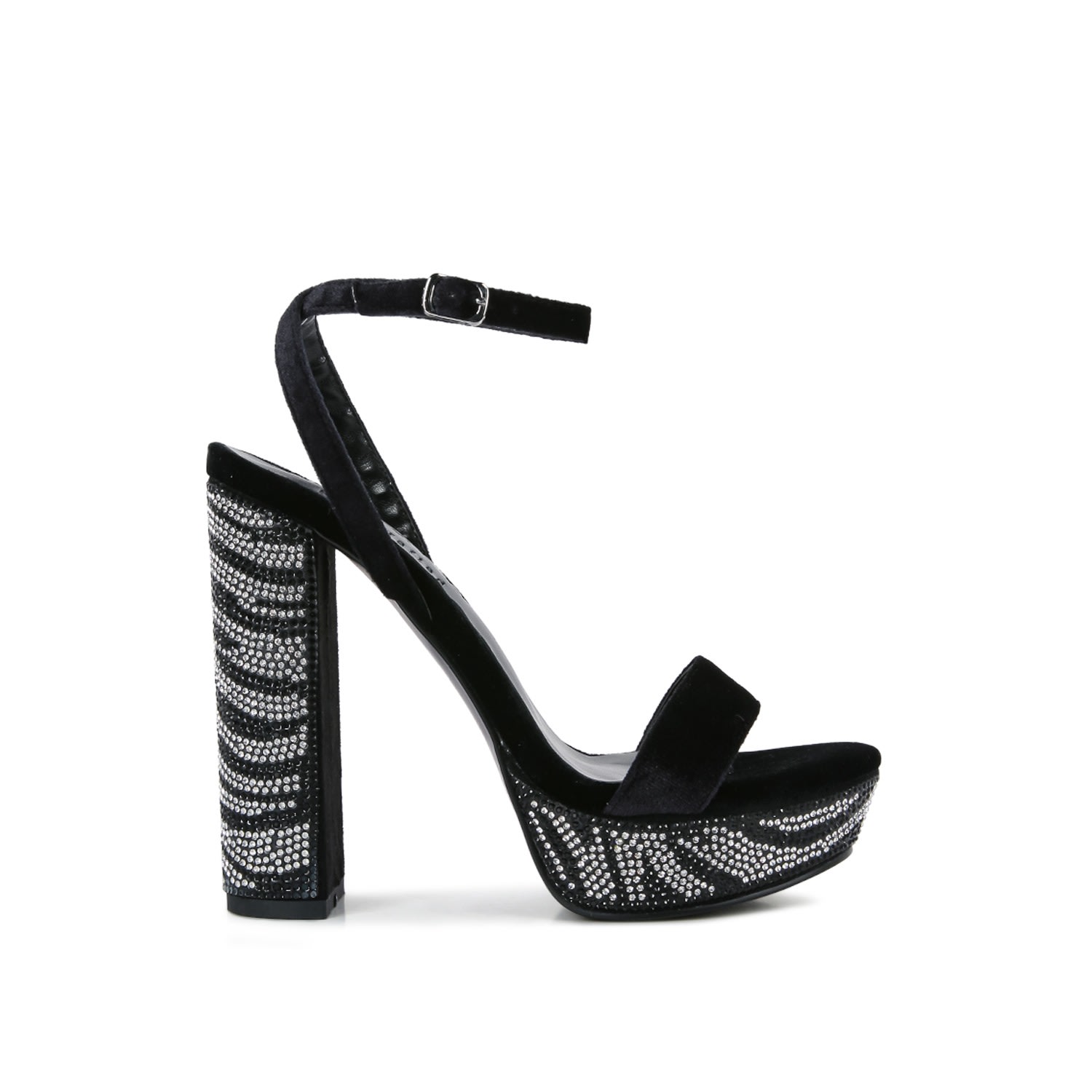 Rag & Co Zircon Black Rhinestone Patterned High Heel Sandals In Black