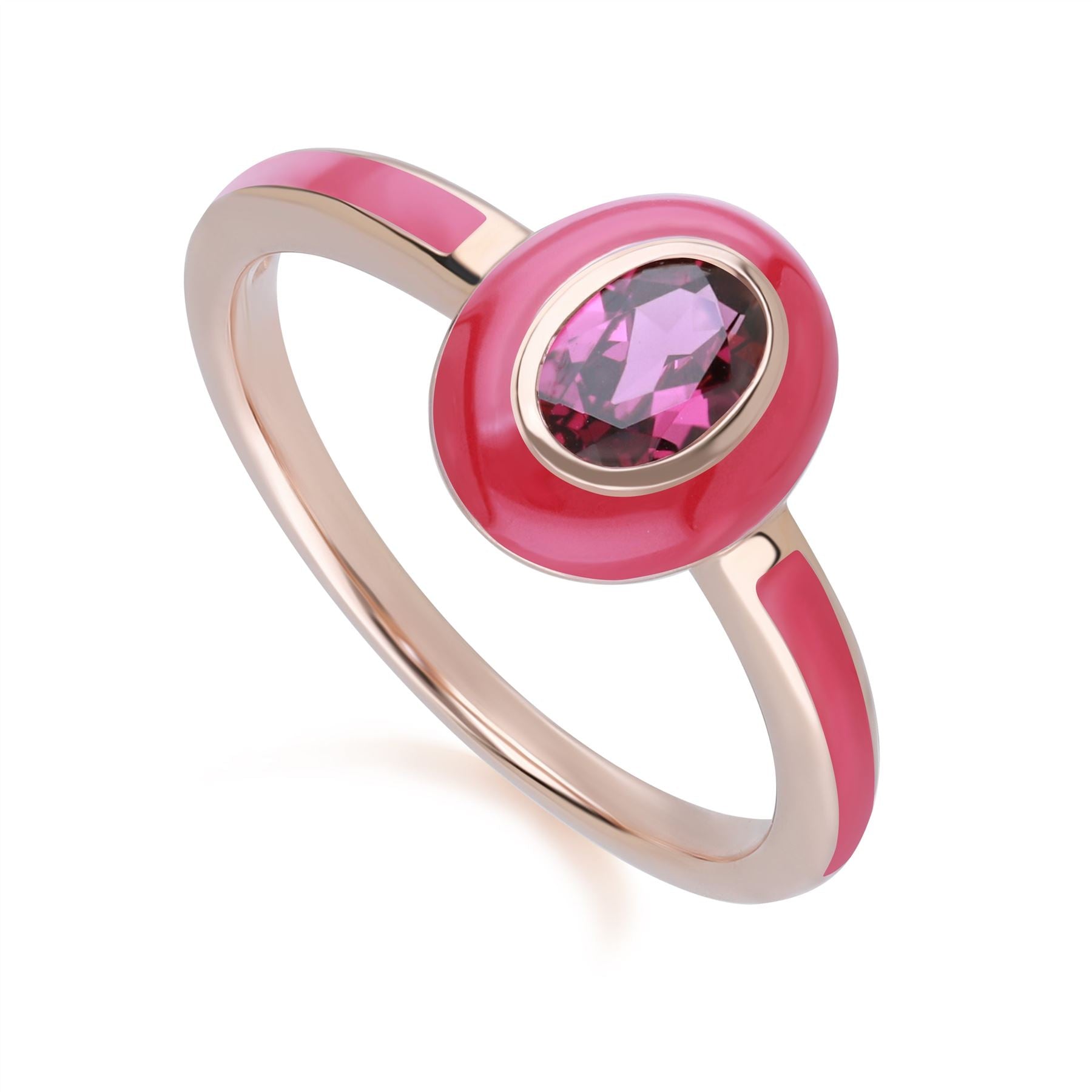 Women’s Red Siberian Waltz Pink Enamel & Oval Rhodolite Ring In Rose Gold Plated Sterling Silver Gemondo