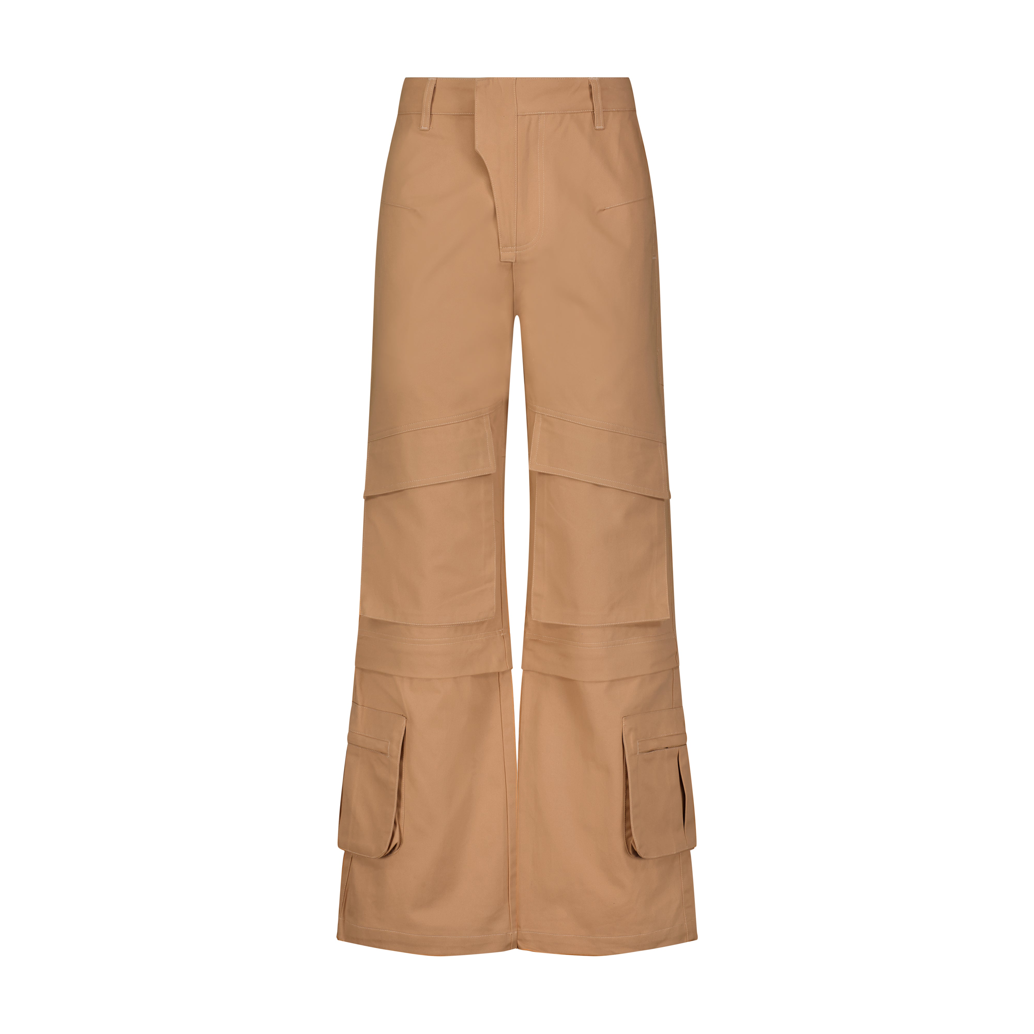 Saint Perry Men's Panelled Hard Cotton Cargo Trousers - Dusty Brown