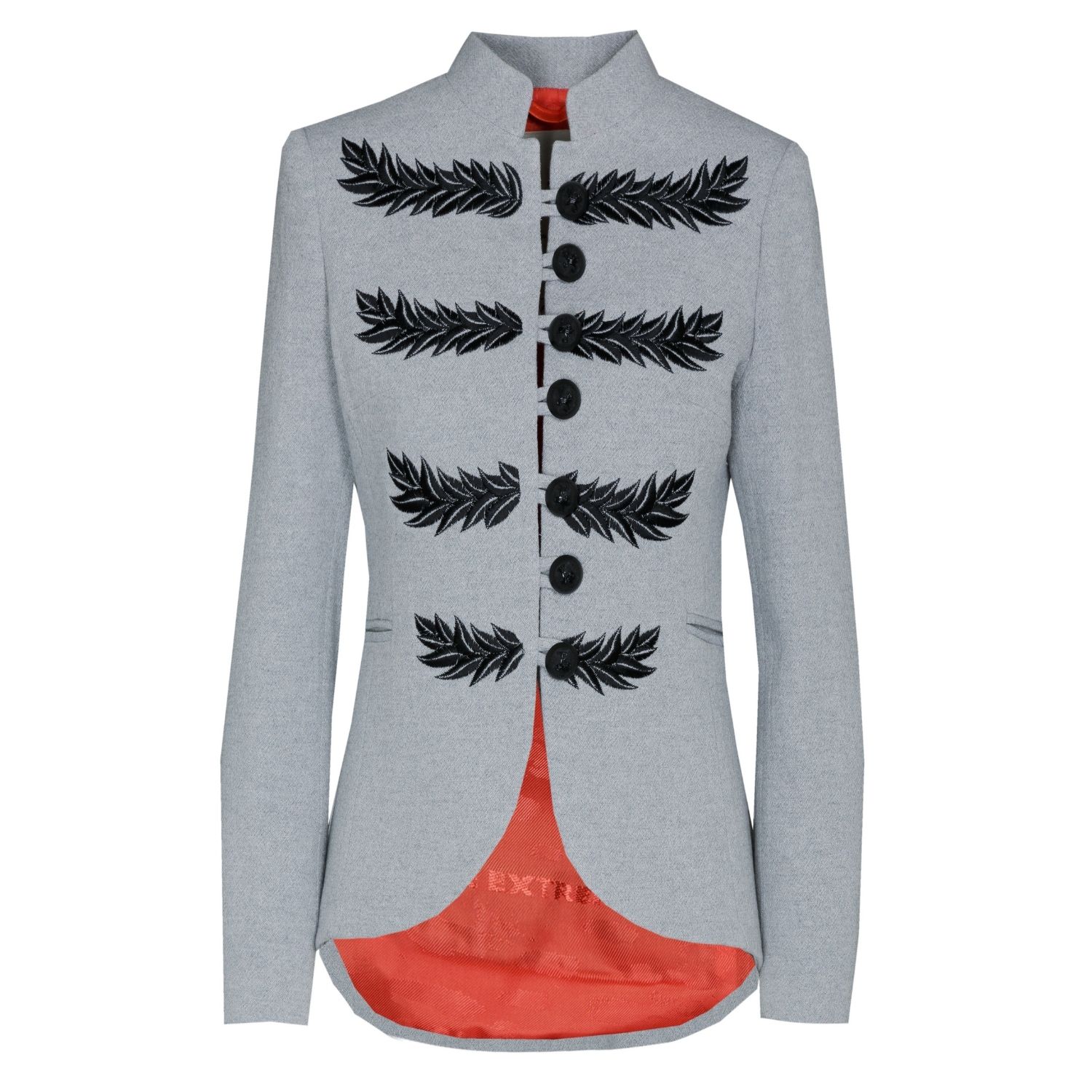 Women's Grey Pearl Blazer With Black Satin Collar And Elegant Embroidery Cipriani | Small | The Extreme Collection