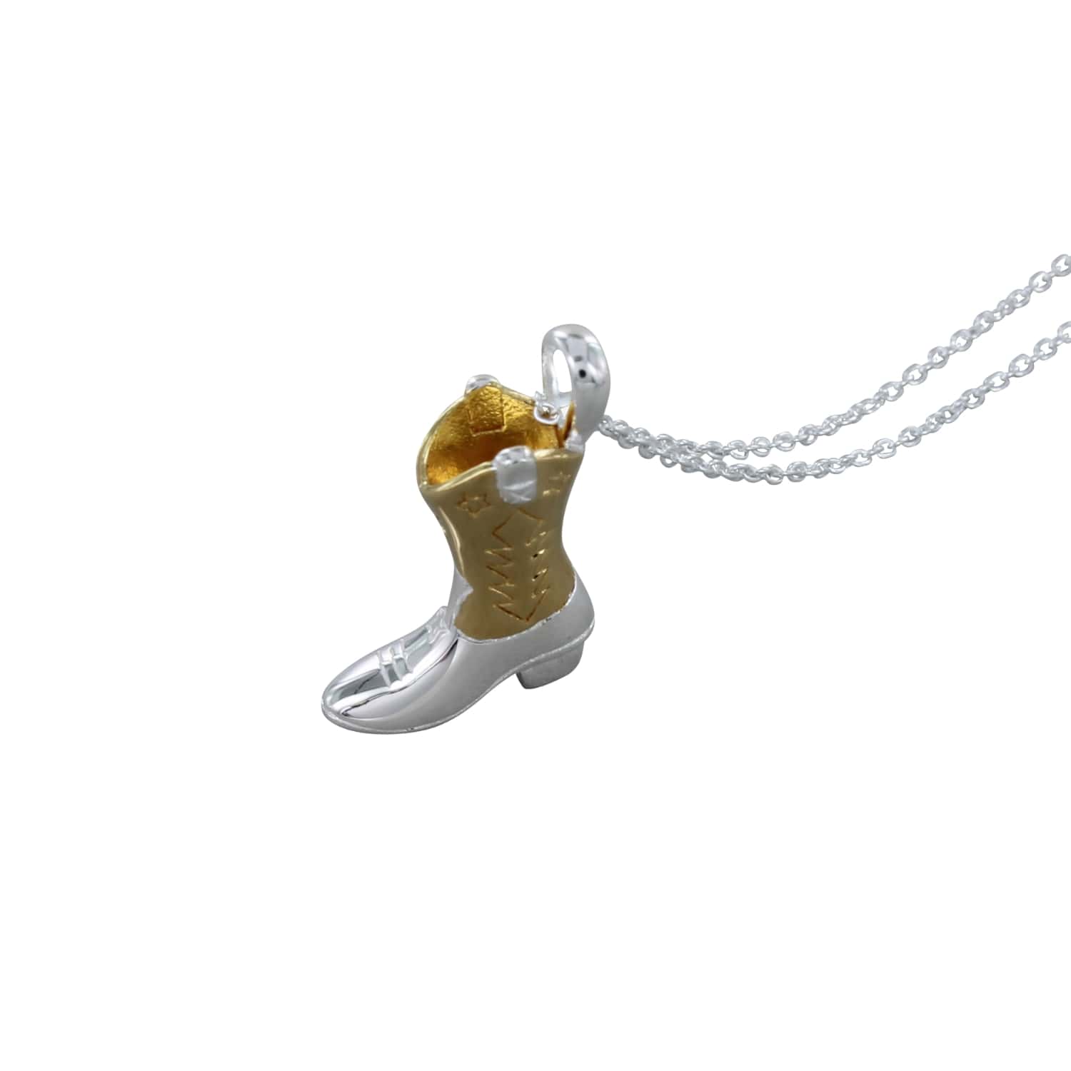 Women’s Silver / Gold Cowboy Boot Necklace In Silver And Gold Plate Reeves & Reeves