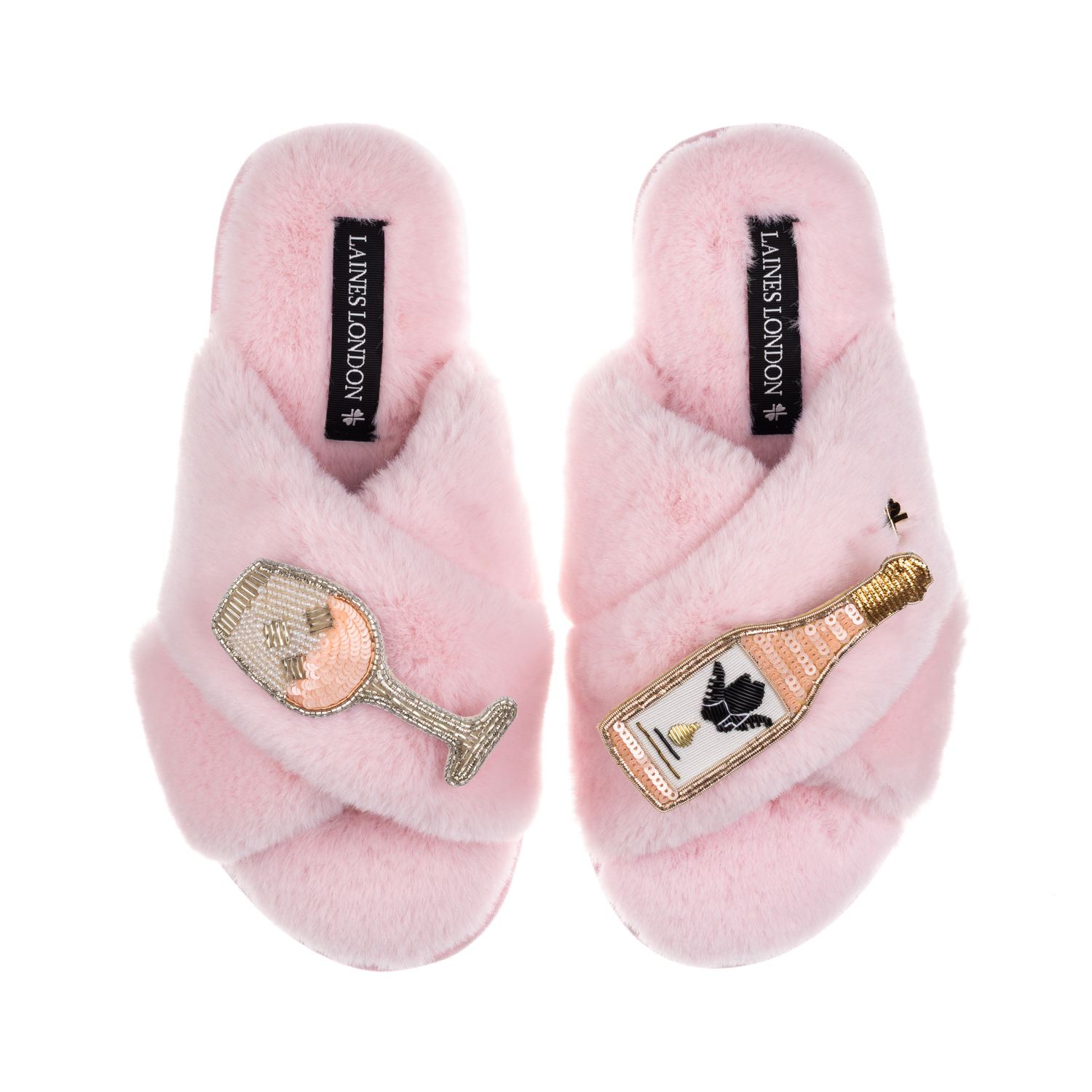Laines London Women's Classic Laines Slippers With Angelic Rose Wine Brooches - Pink In Pink