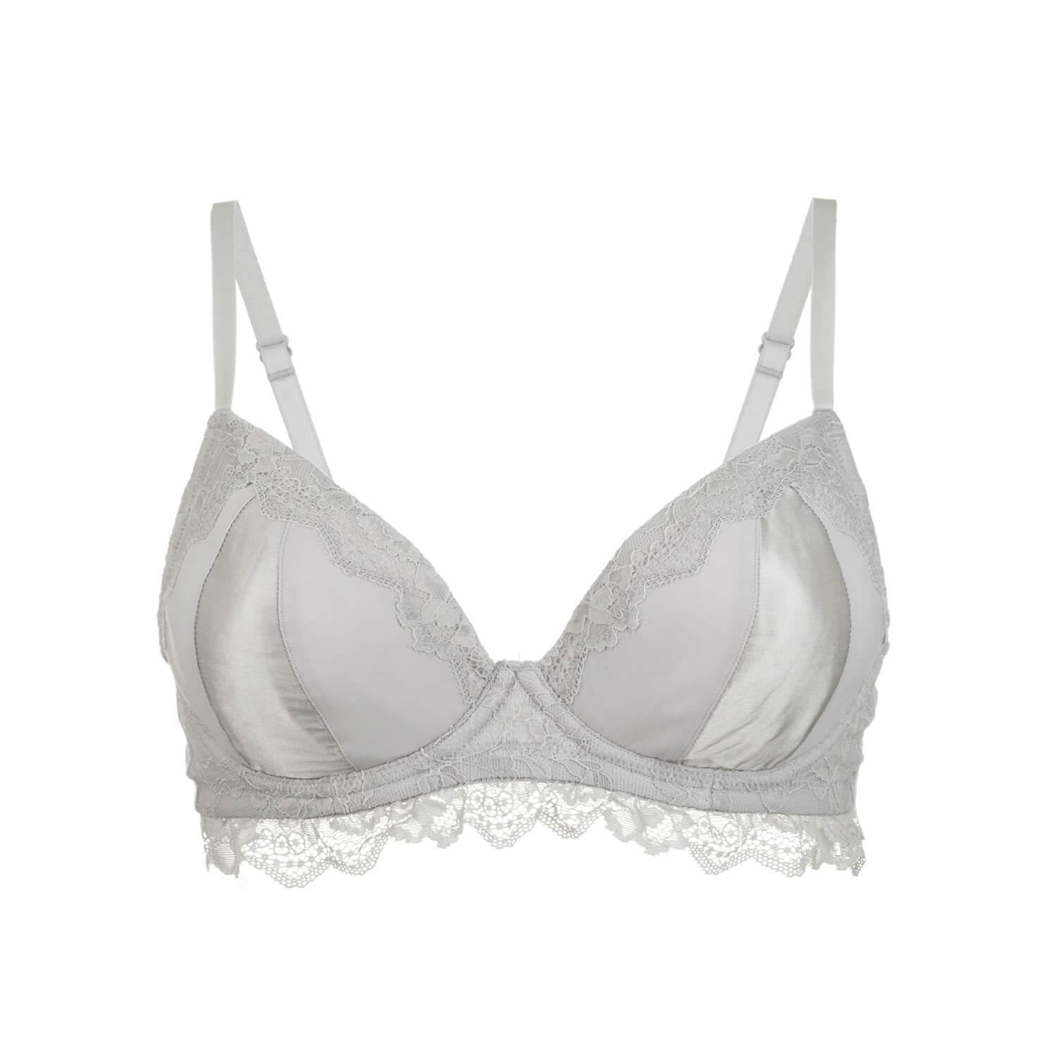 Women’s Mist - Silk & Organic Cotton Plunge Bra In Grey 40Dd Juliemay Lingerie