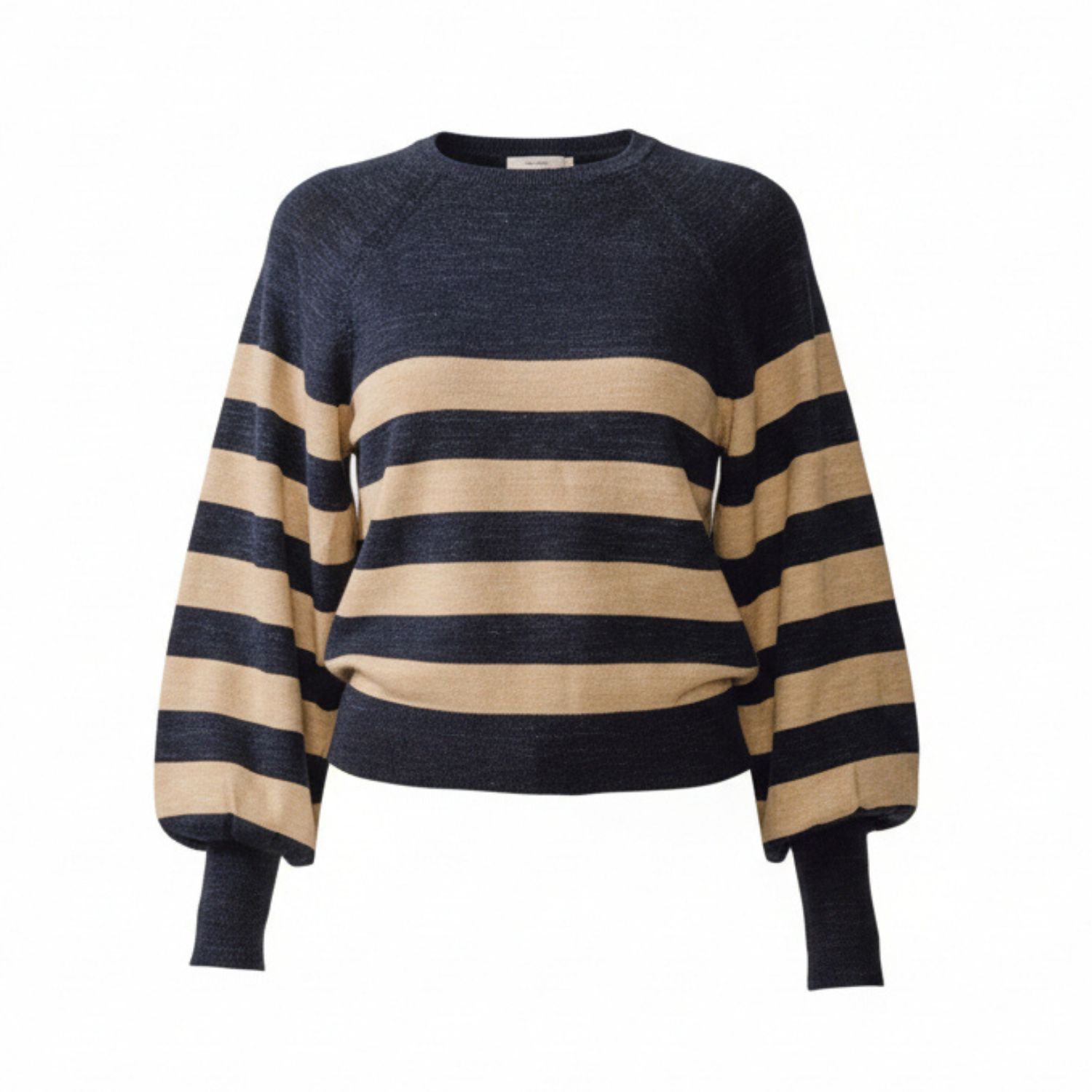 Beira Women's Blue Ada Lantern Sleeve Cotton Stripe Jumper In Navy & Cream In Multi