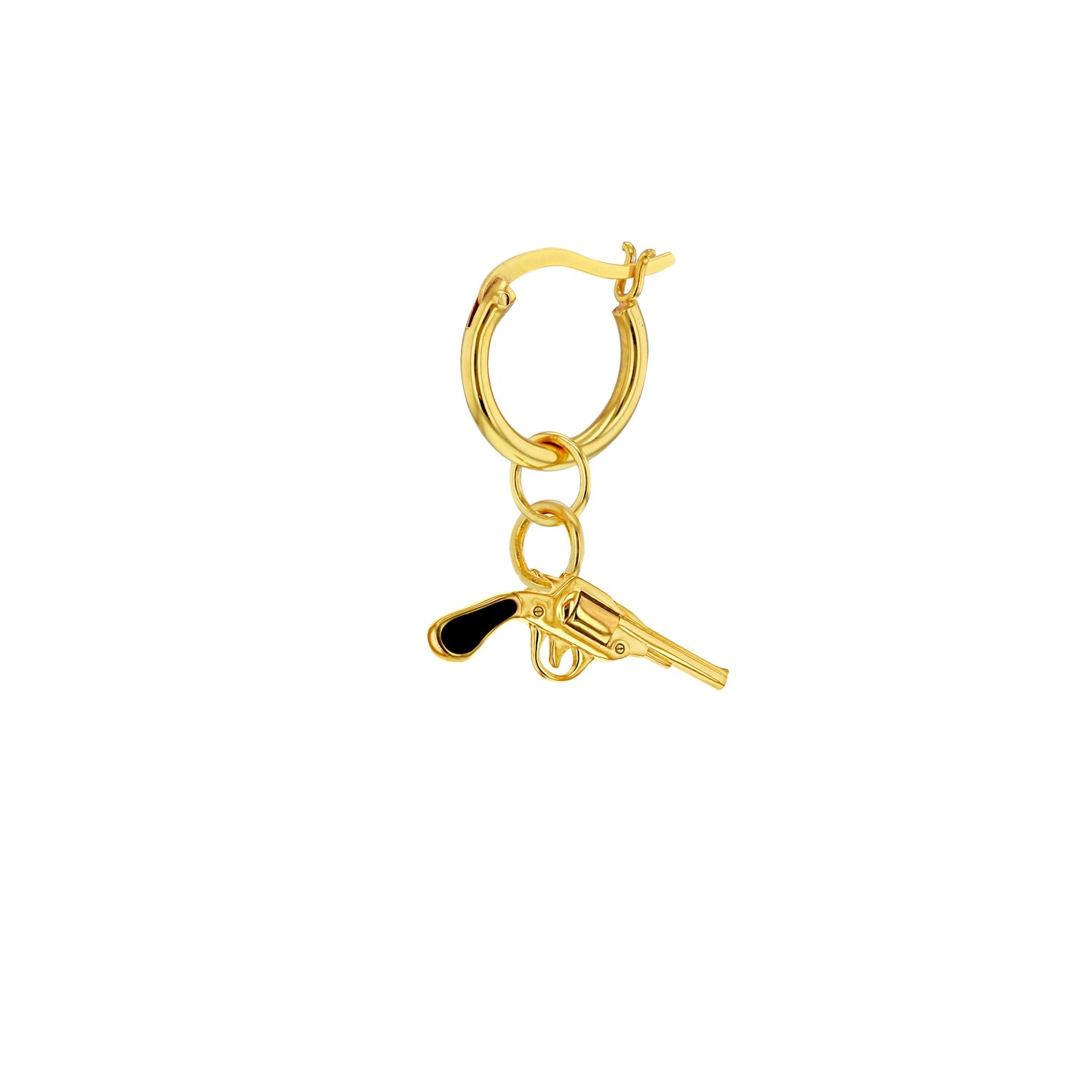 True Rocks Women's Gold / Black 18kt Gold Plates & Black Enamel Mini Retro Pistol Charm Hung On An Gold Plated  In Gold