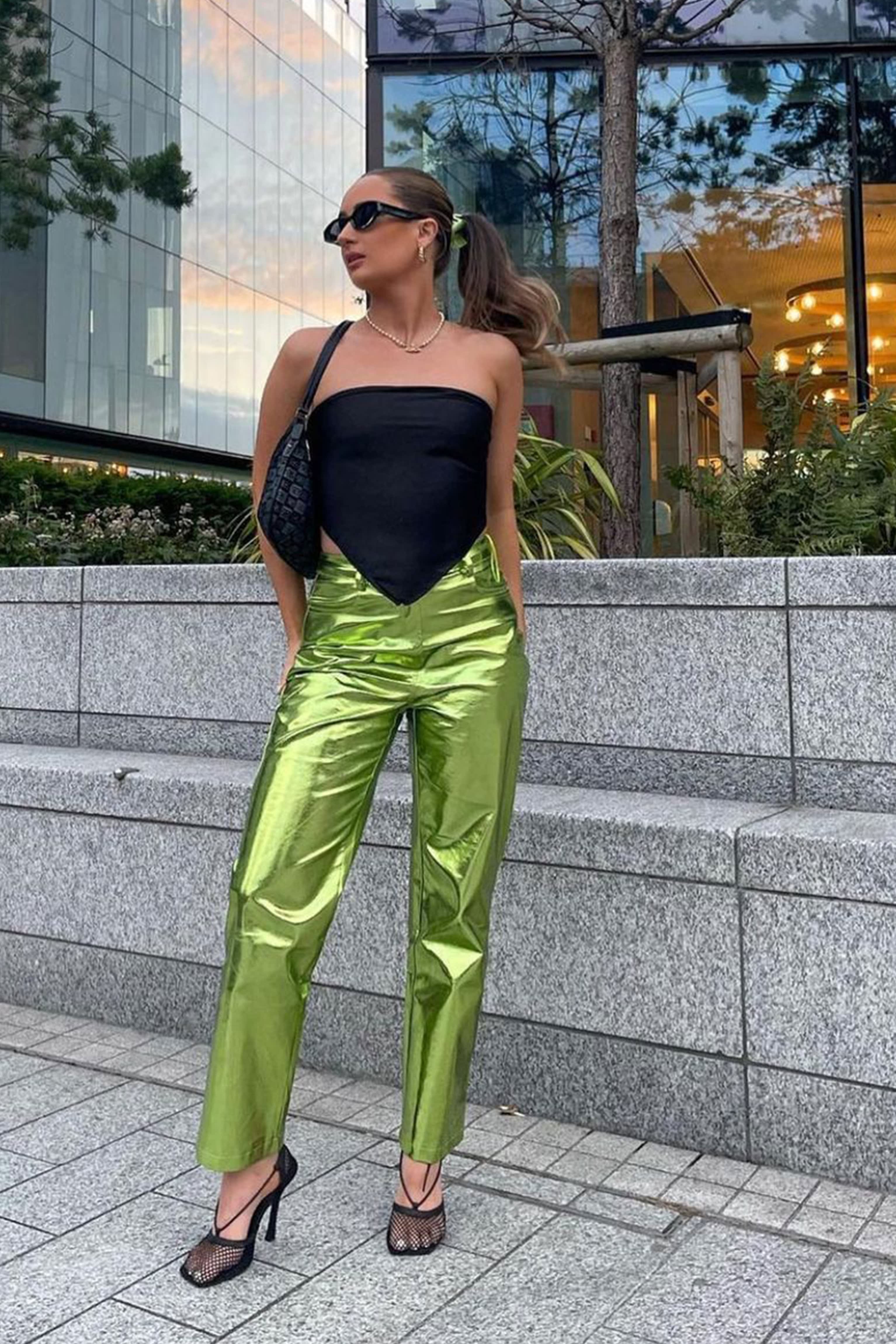 Lupe Metallic Pants Bright Green