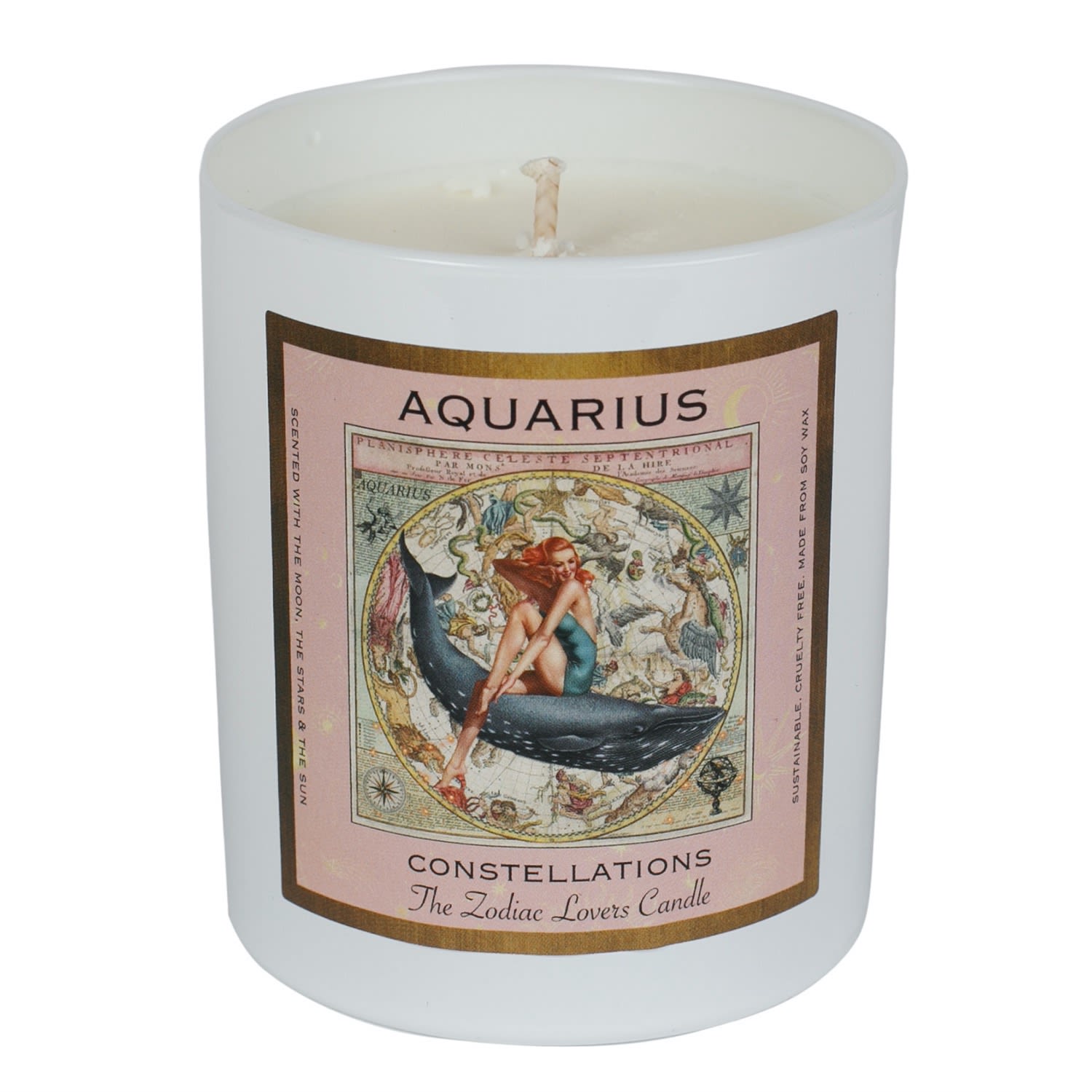 White Zodiac Candle - Aquarius Myrtle & Mary