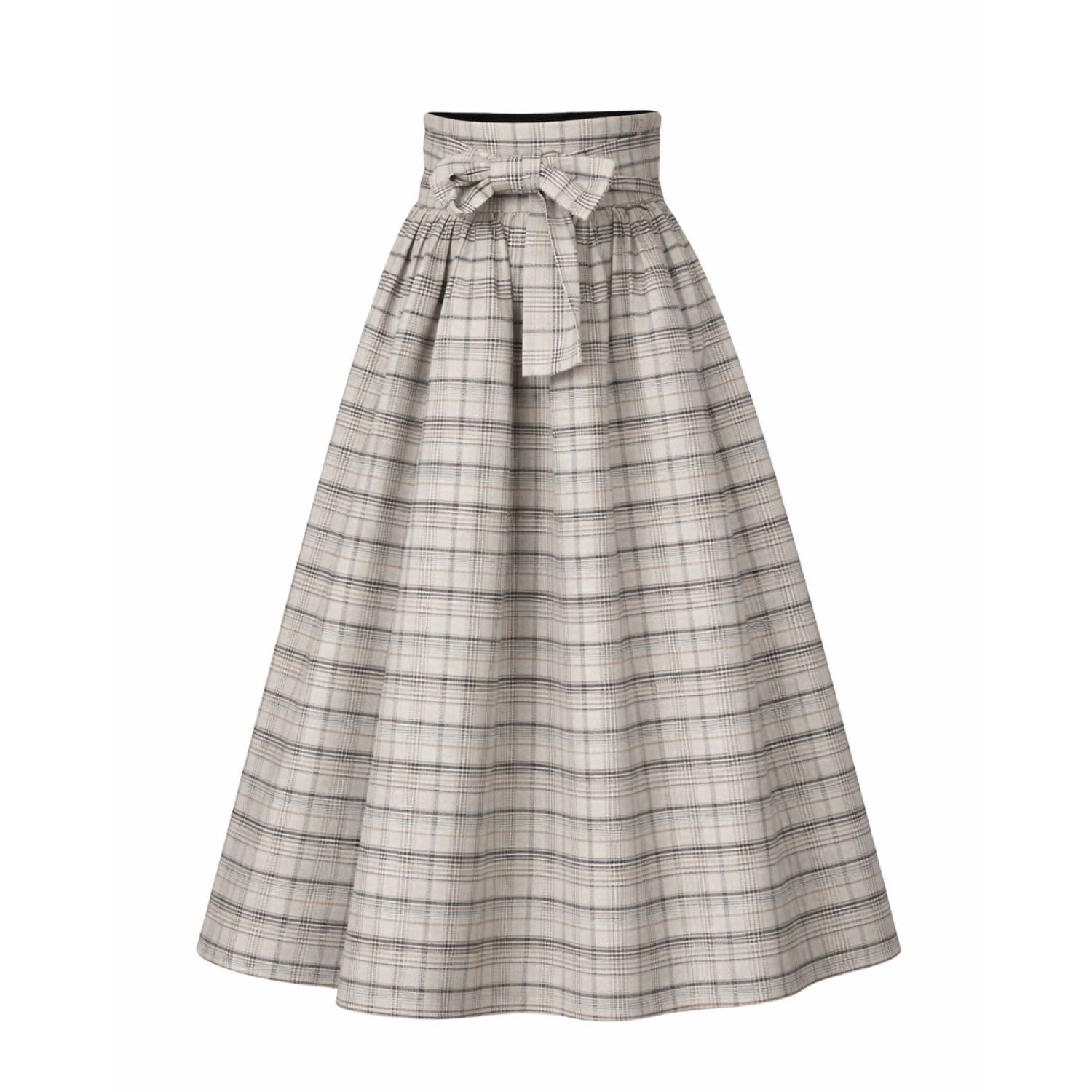 Midi Pleated Cotton Skirt With High Waist And Bow In Plaid Color
