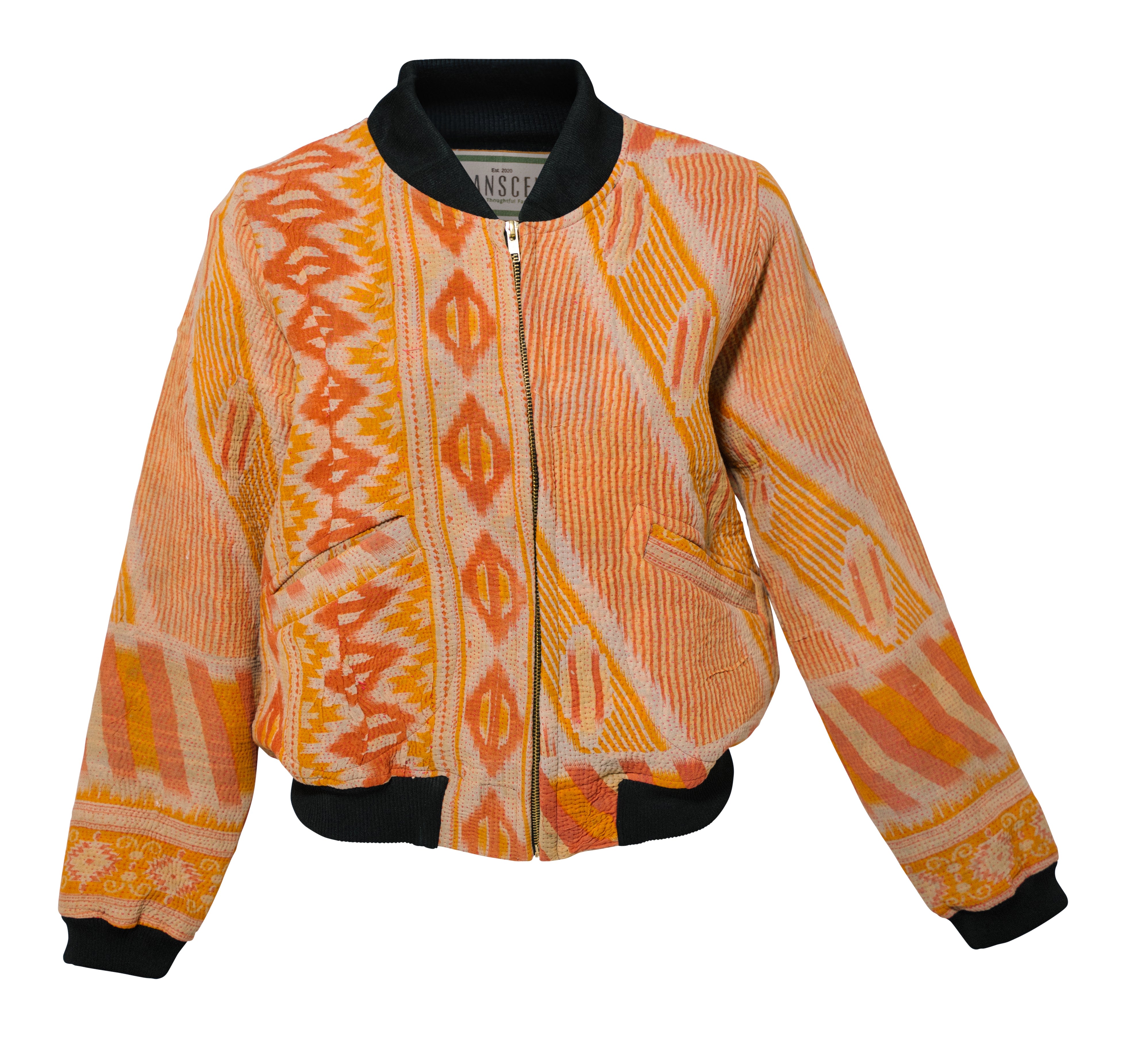 Women’s Yellow / Orange Nadia Bomber Jacket - Vintage Kantha - Orange Geometric - Medium Medium Transcend