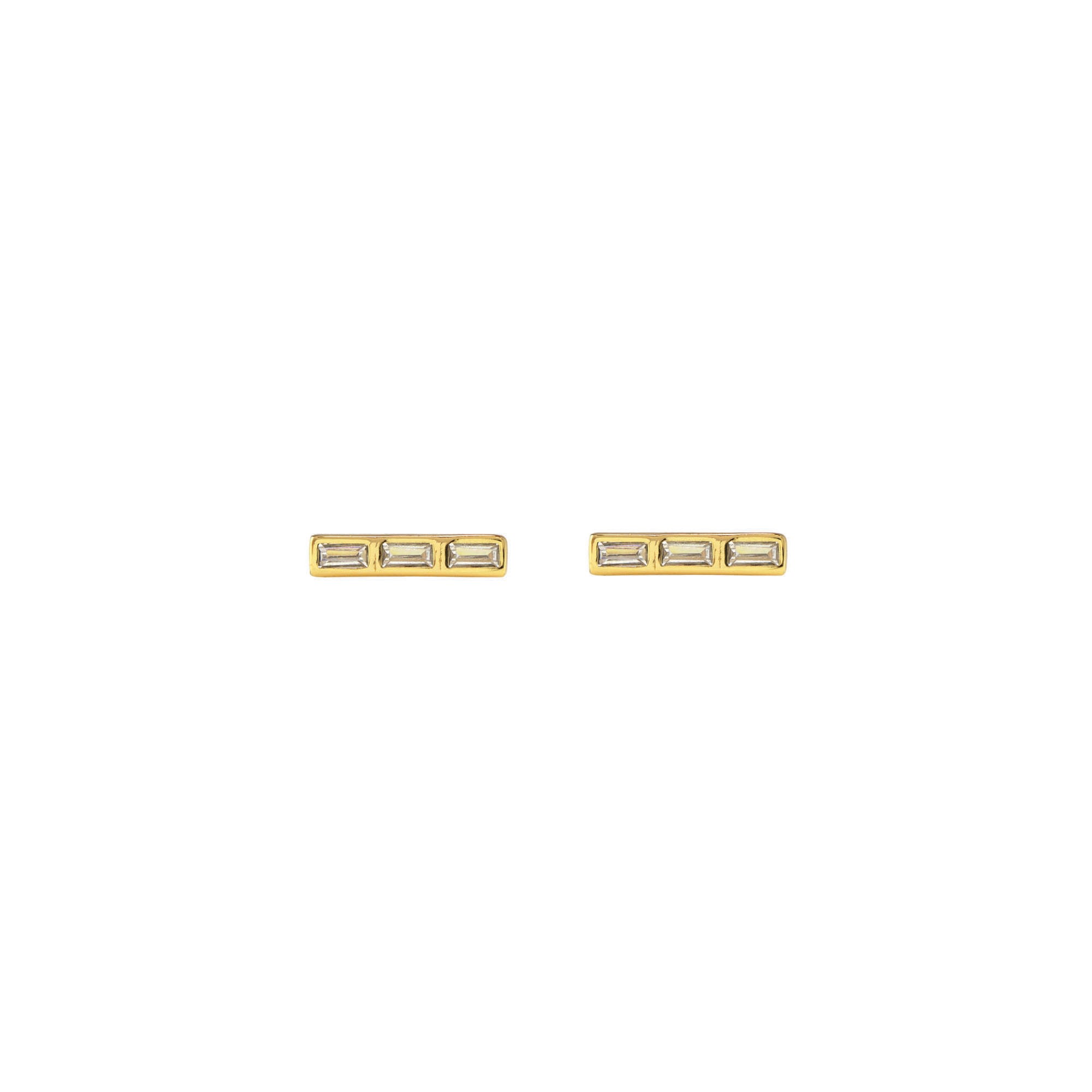 Women’s Triple Baguette Bar Earrings Gold Vermeil Kris Nations