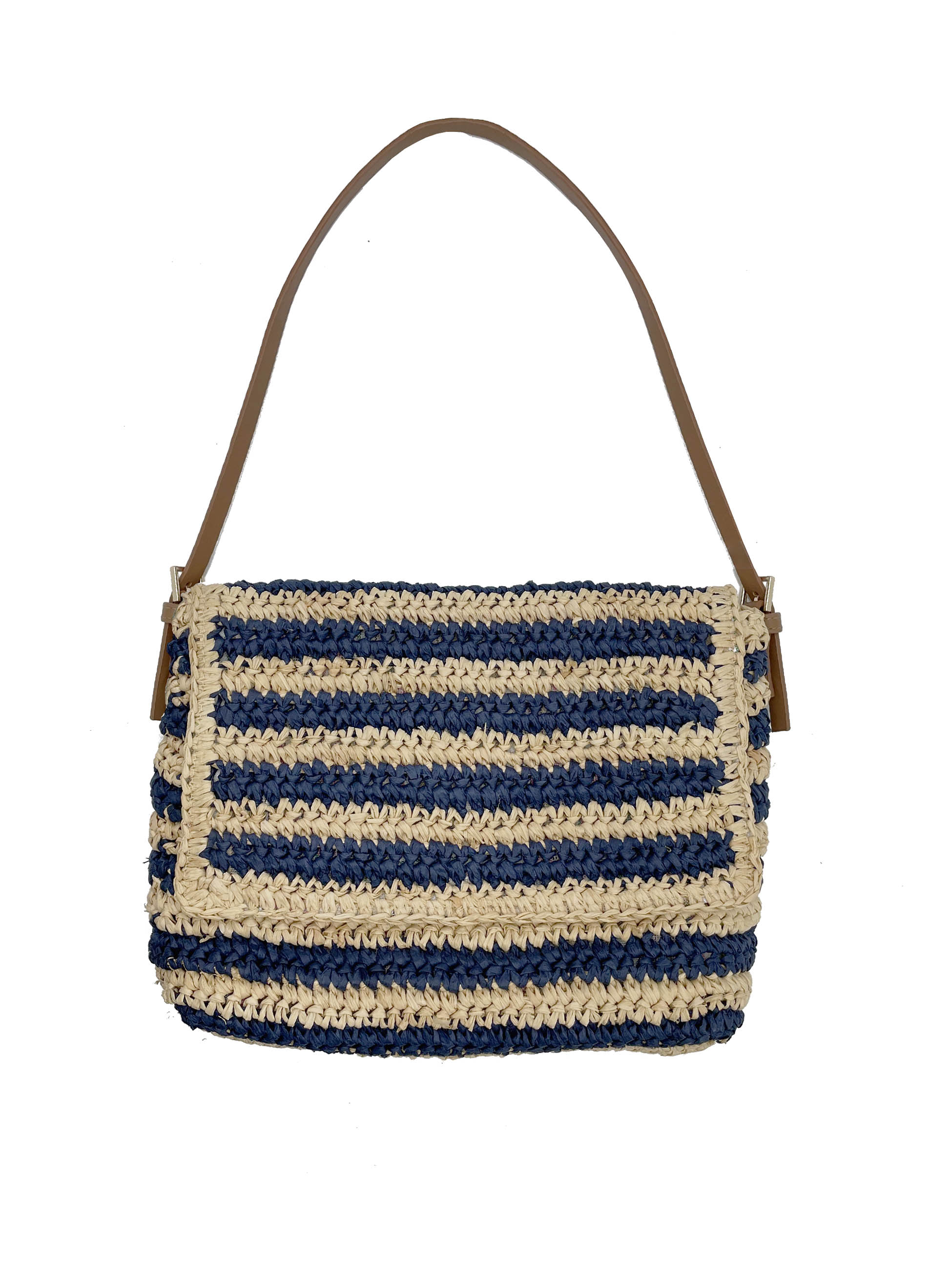 Nooki Design Women's Blue / Brown Bella Crochet Stripe Bag In Navy In Blue/brown