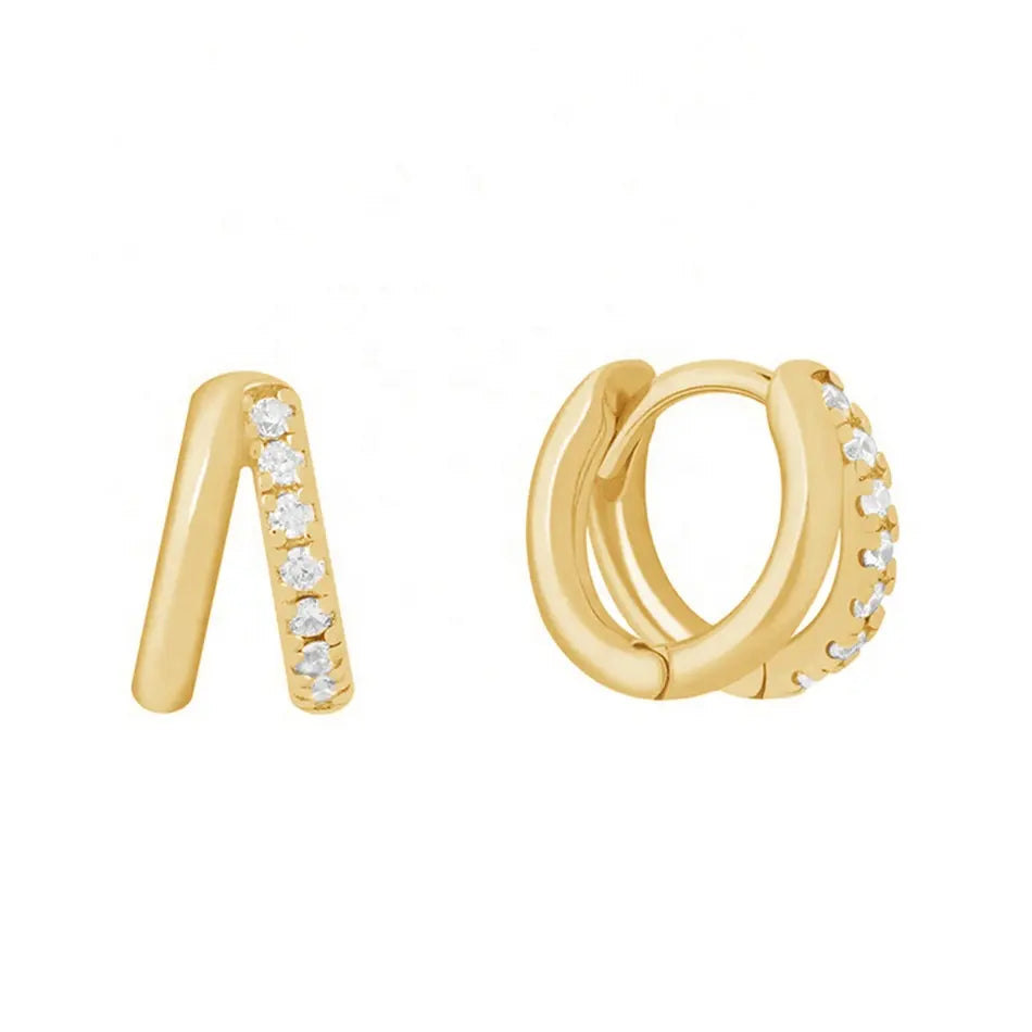 Nazzar Women's Mini Twin Gold Huggie Earrings