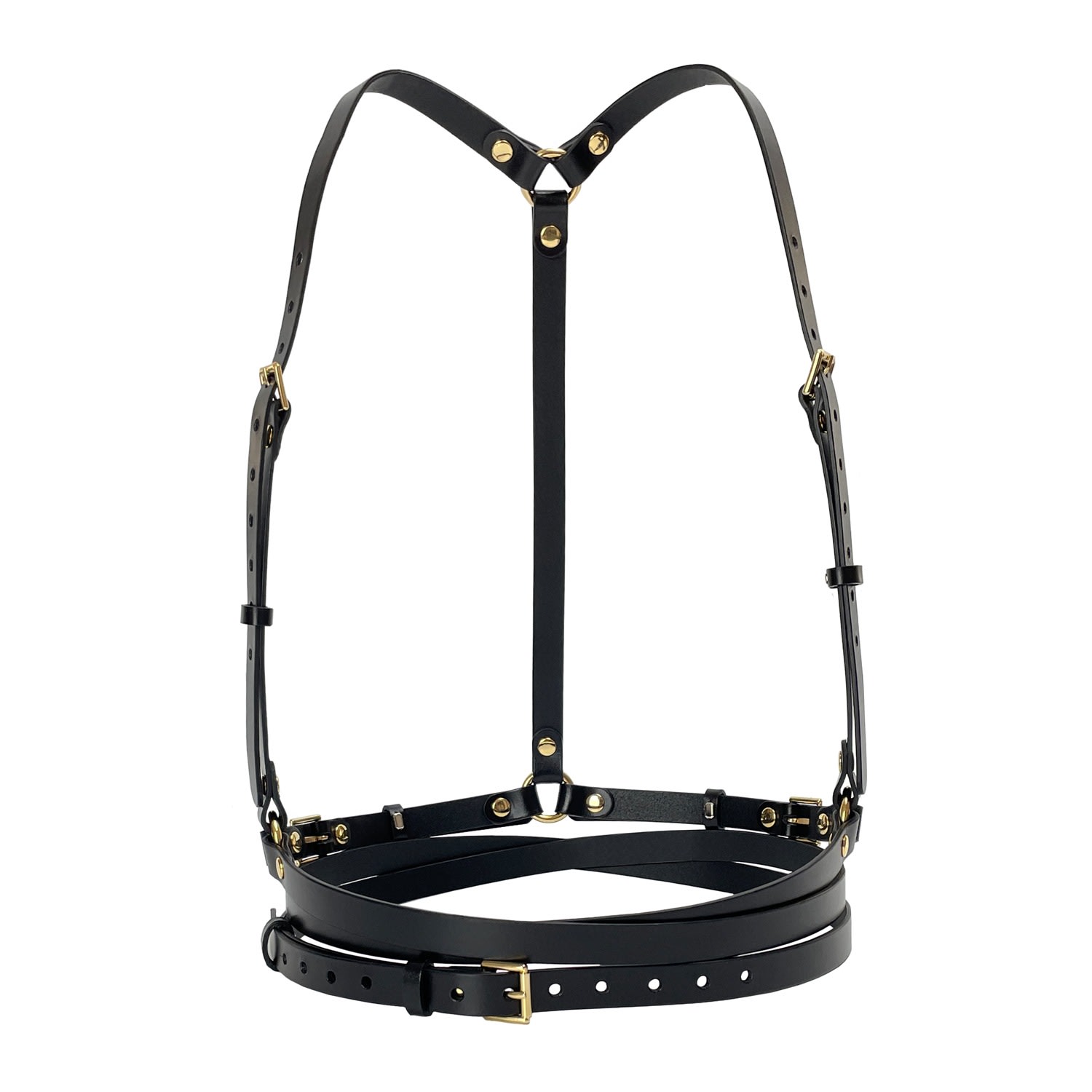 Haute Cuir Women's Black Slim Double Belt Leather Harness In Black
