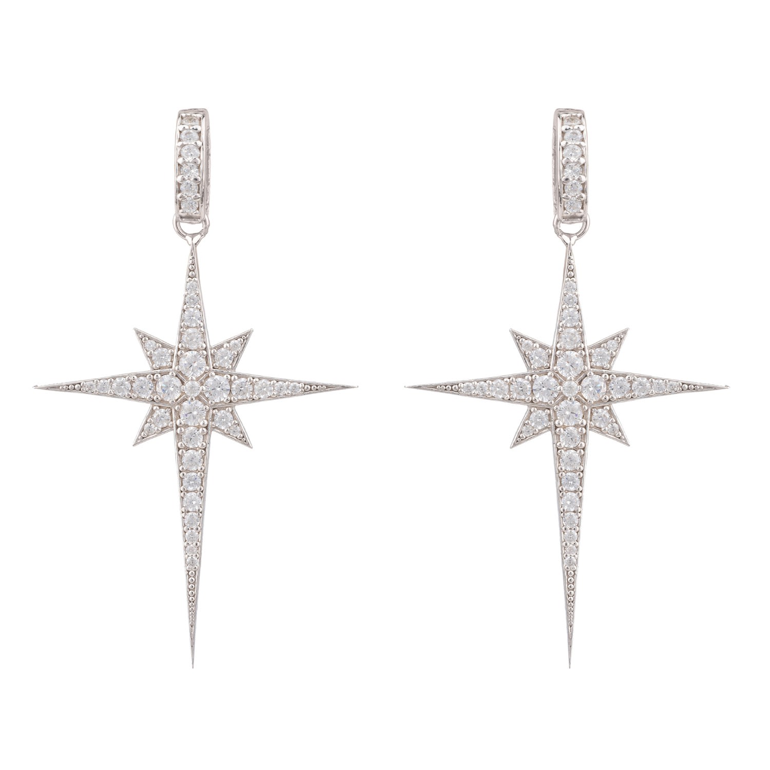 Latelita Women's North Star Burst Large Drop Earrings Silver