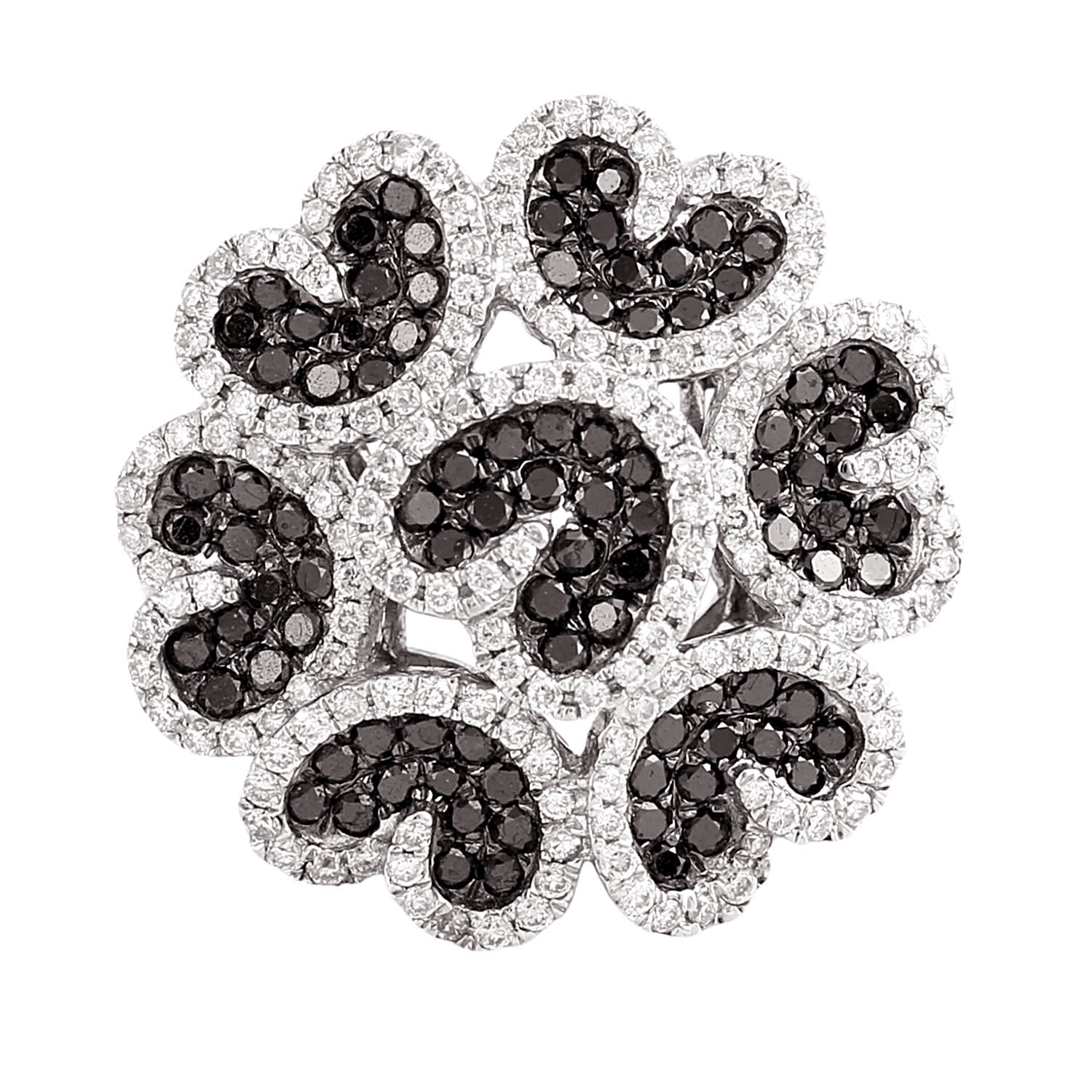 Artisan Women's White / Black Black And White Diamond Long Cocktail Ring In White Gold