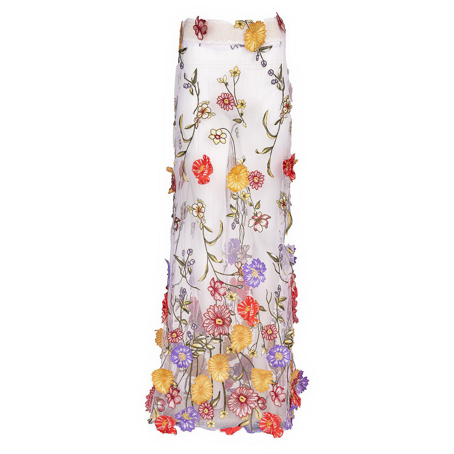 Women’s Celestial Blanche - Skirt Of Multicoloured Flowers On White Mesh S/M Harlow Loves Daisy