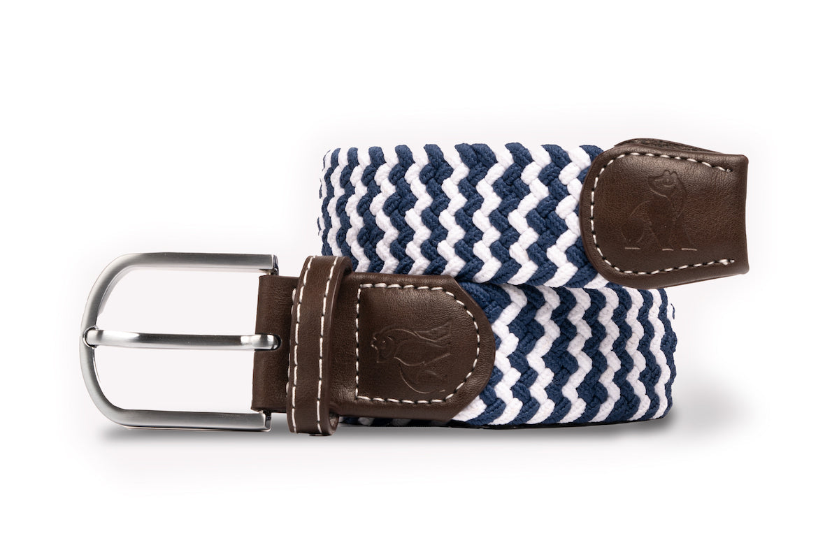 Men’s Blue / White Woven Belt - Navy / White Zigzag Small Swole Panda