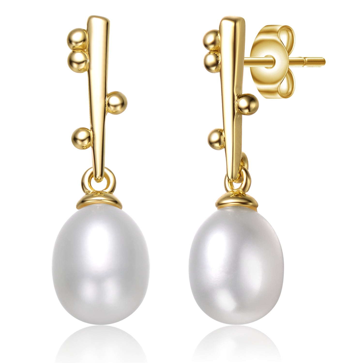 Women’s Sterling Silver Yellow Gold Plated White Pearl & Cubic Zirconia Linear Stick Earrings Genevive Jewelry