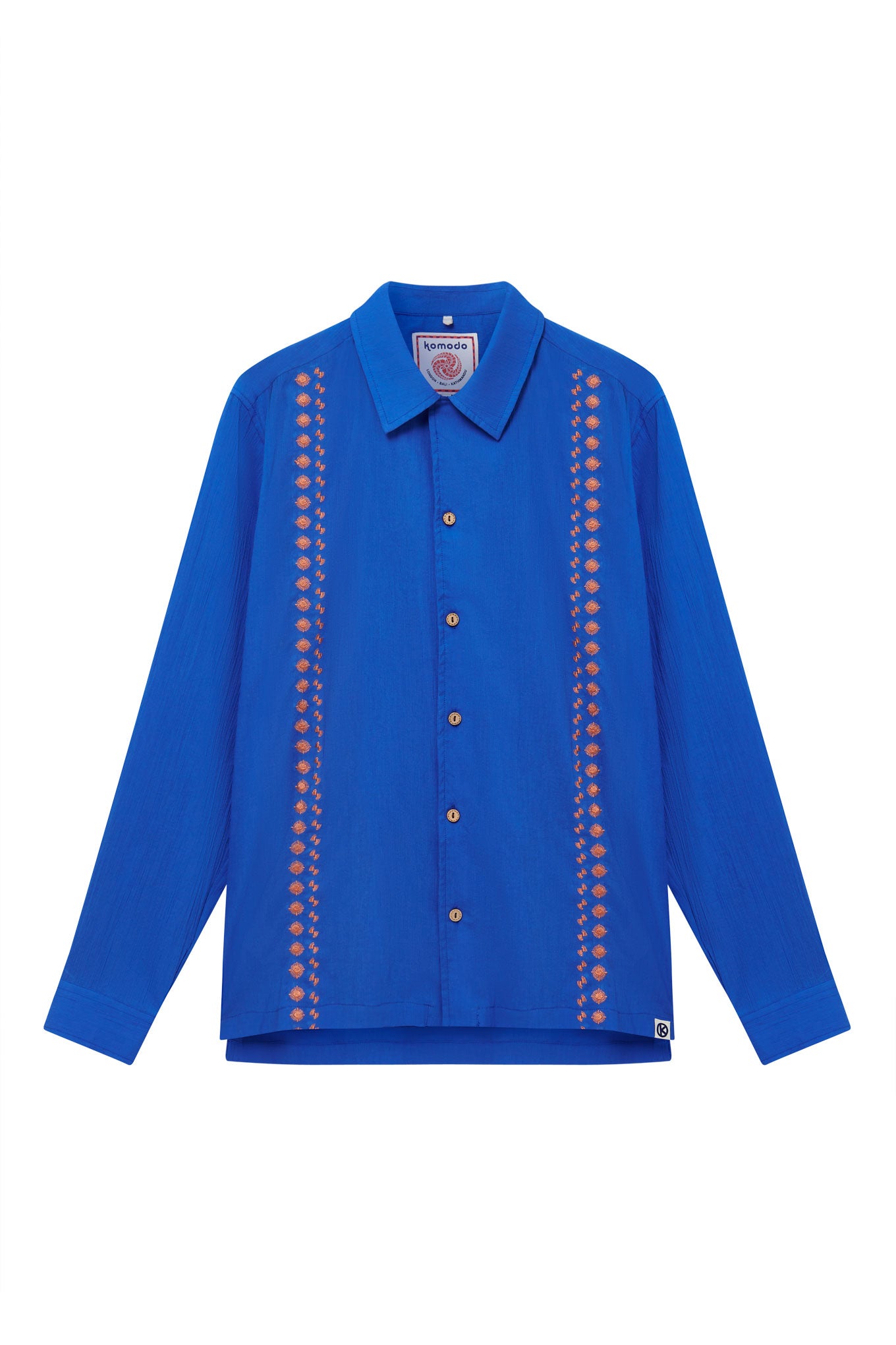 Men’s Nile - Organic Cotton Shirt Bali Fans Embroidery Sapphire Blue Small Komodo