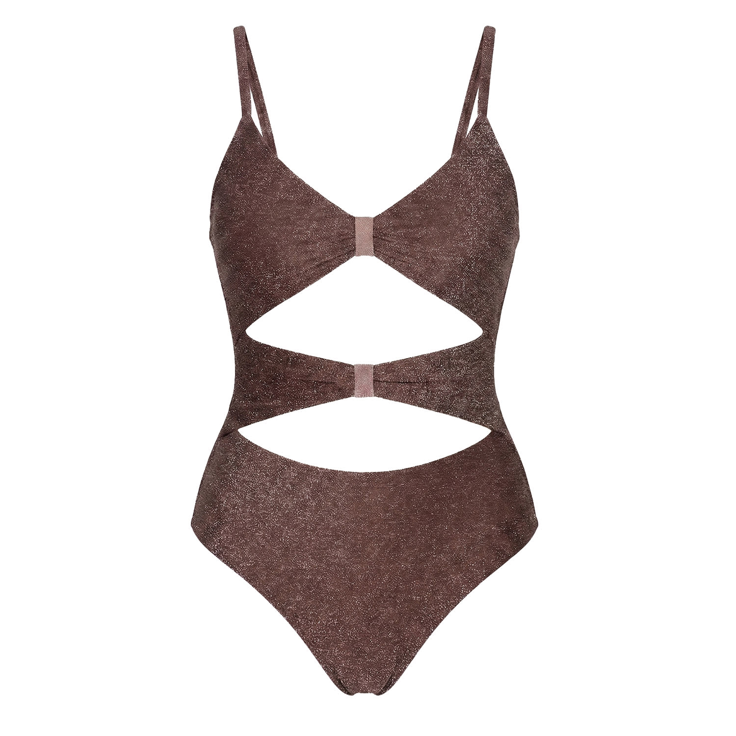 Women's Brown The Afterglow - Dune | Shimmer Cut-Out One-Piece Swimsuit | Extra Small | Aulala Paris
