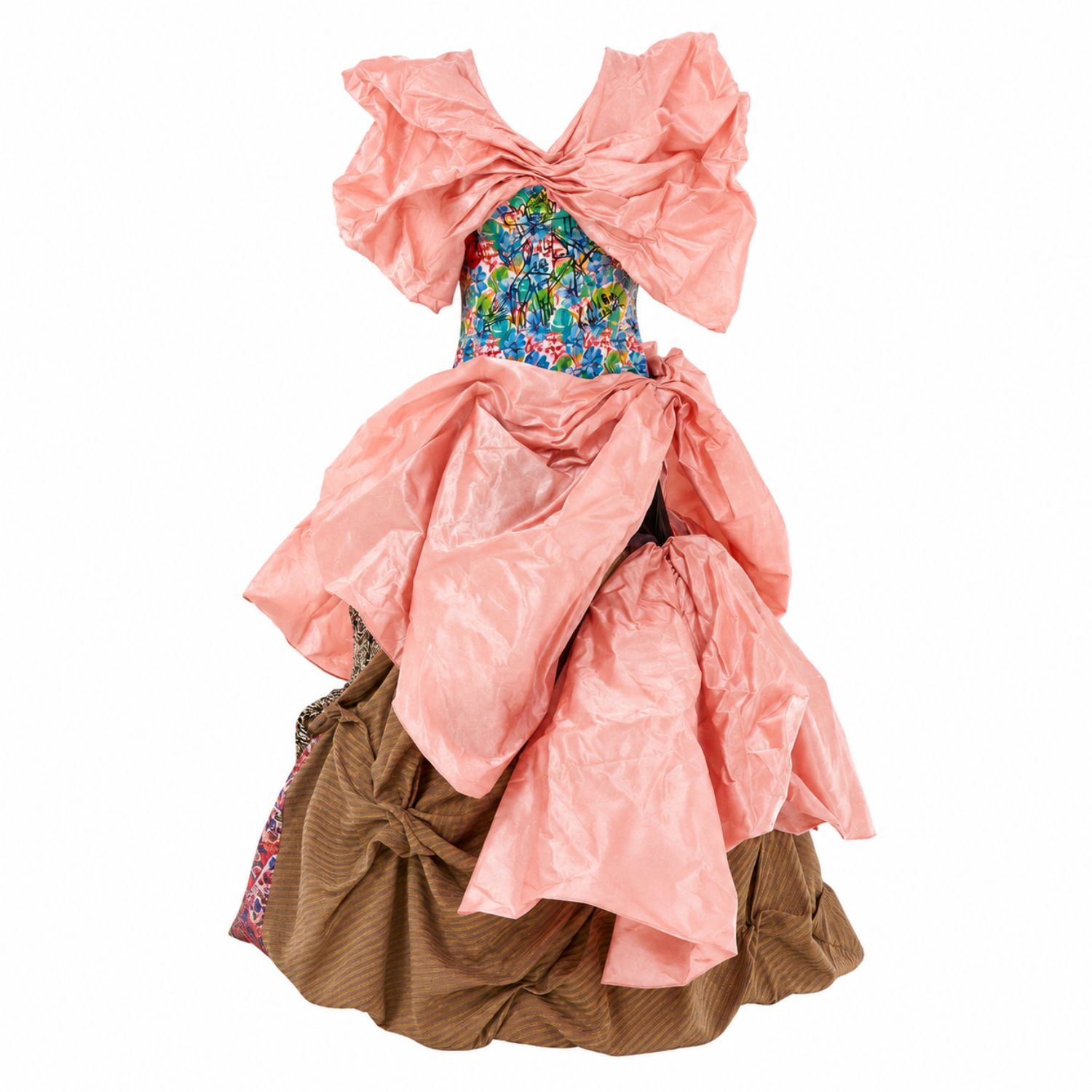 Miro Misljen Women's Pink / Brown / Blue Flamingo Patchwork Gown - One Size