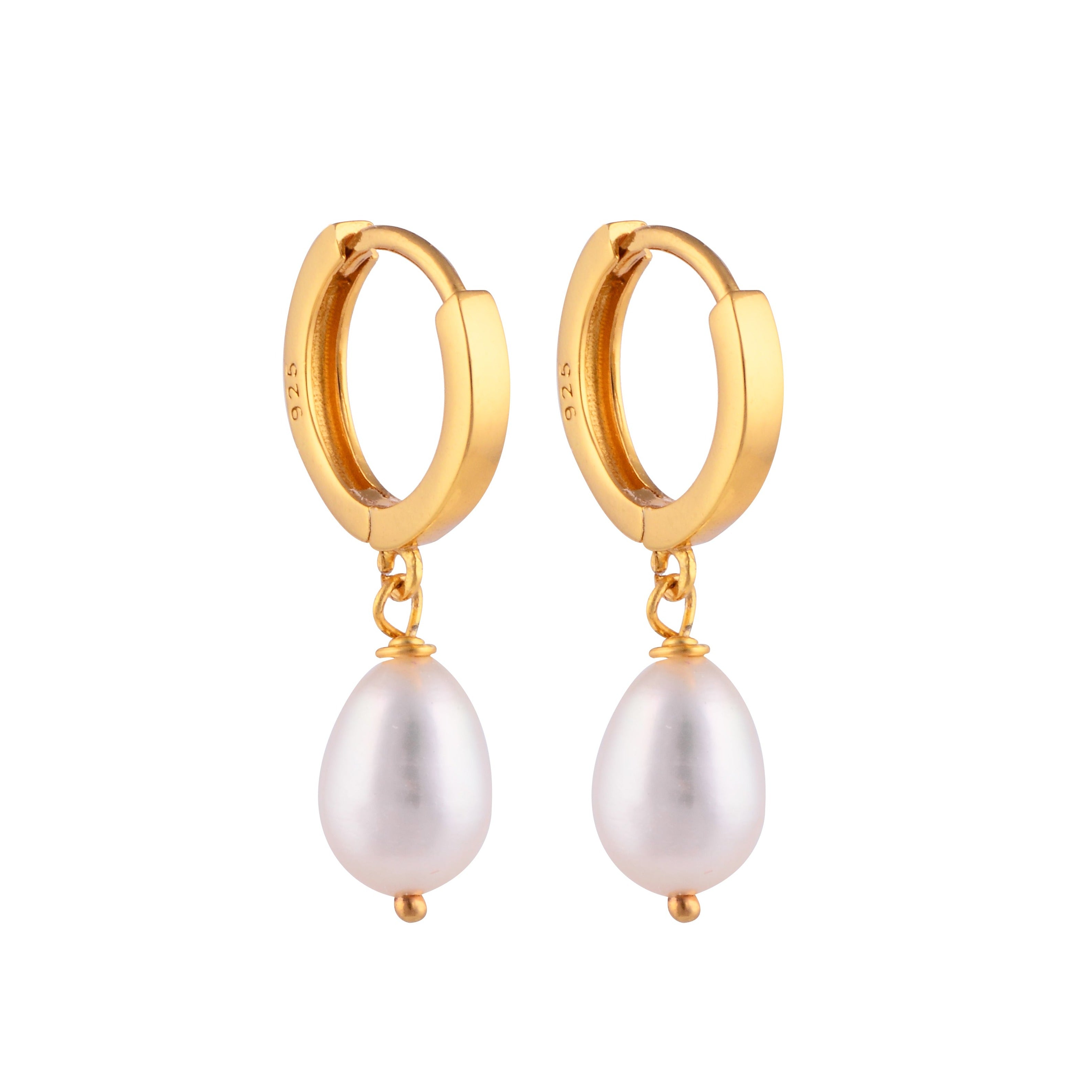 Women’s Gold / White Mutiara Pearl Gold Vermeil Huggie Hoop Earrings Cantik by Camilla