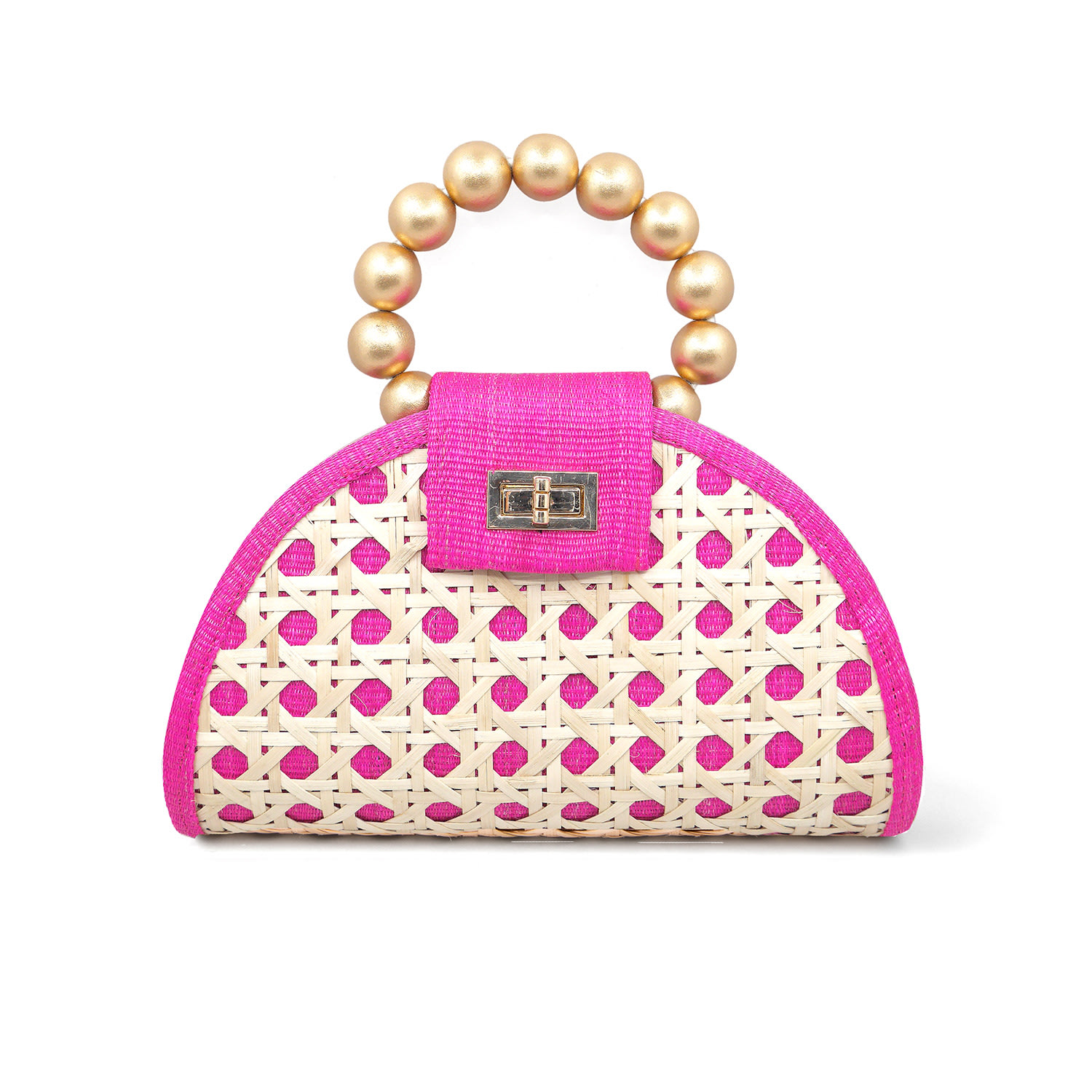 Women’s Pink / Purple The Bella Pink & Gold Rattan Woven Handbag Soli & Sun