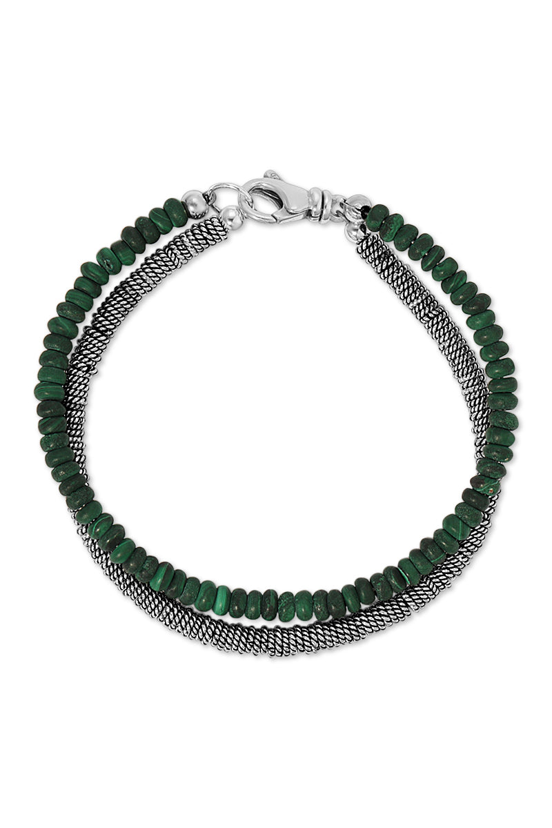 Naiia Men's Hvar Sterling Silver And Malachite Beaded Double Bracelet In Gray