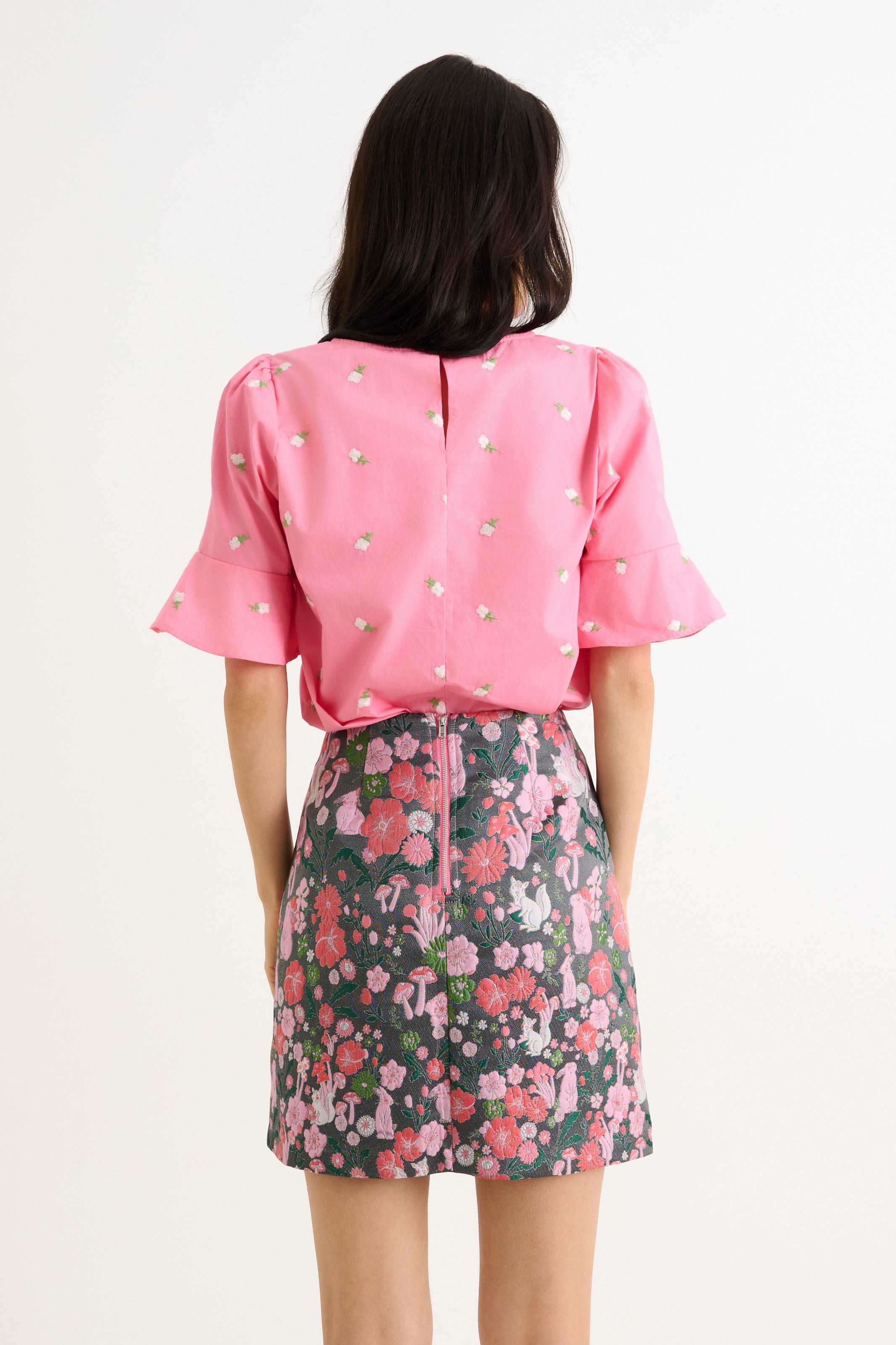 Aubin Fairytale Jacquard Mini Skirt - Pink | Louche | Wolf & Badger
