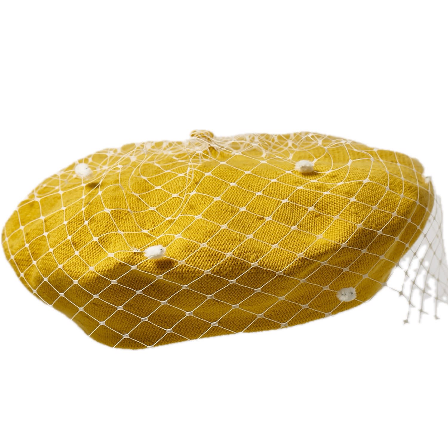 Misa Harada Millinery Women's Yellow / Orange Floe Veiled Beret In Yellow Cotton Knit