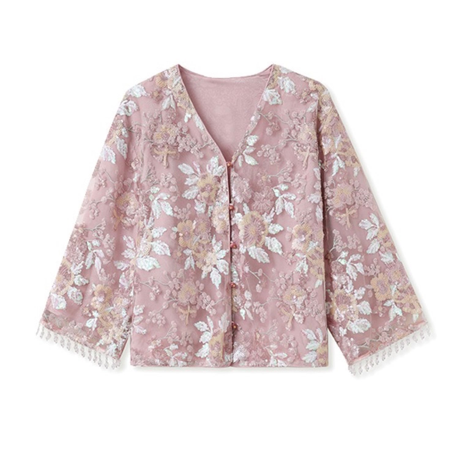 Jiaying Wang Wjy Studio London Women's Pink / Purple Embroidered Pink Floral Cardigan Stylish Stitching Jacket Top In Pink/purple