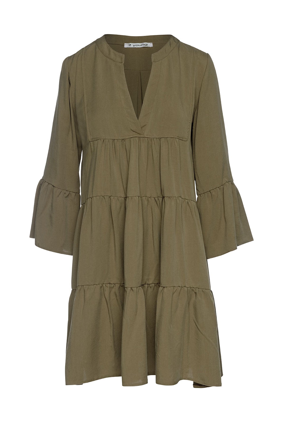 Conquista Women's Green Khaki Tencel Gathered Seams Dress In Green