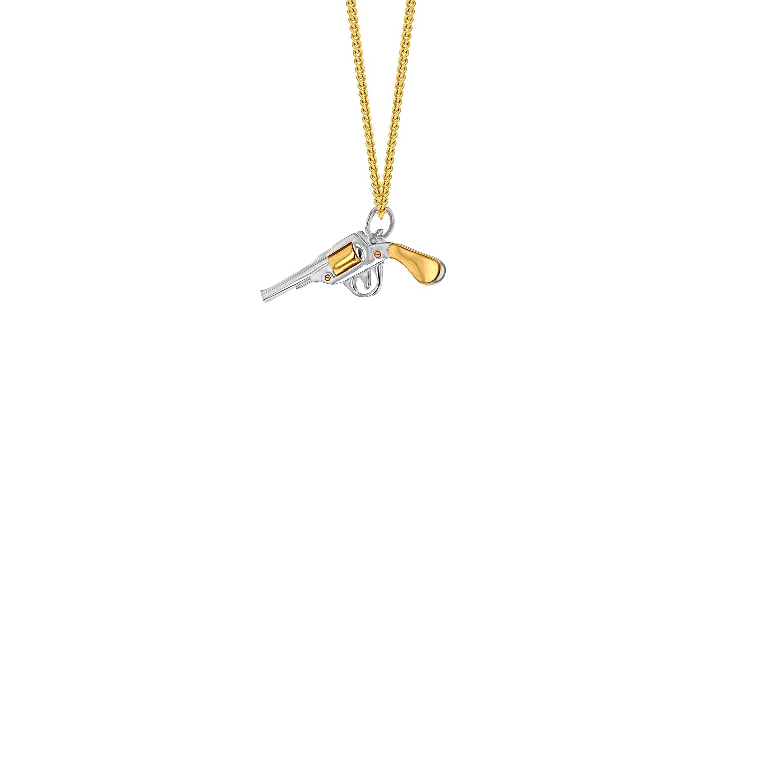 True Rocks Men's Gold / Silver Mini Retro Pistol Pendant 2tone Sterling Silver & 18kt Gold Plate On Gold Chain In Gold