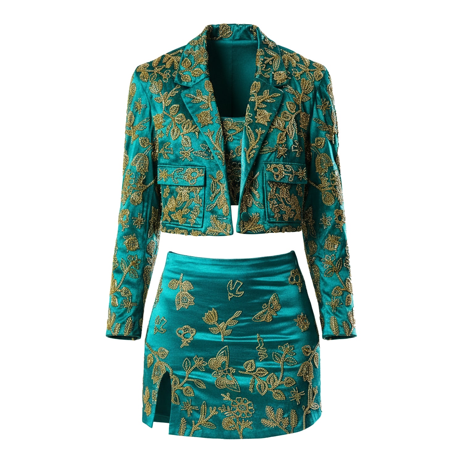 Women's Gold / Green The Business Suit Teal Blazer | Small | Songs of Siren