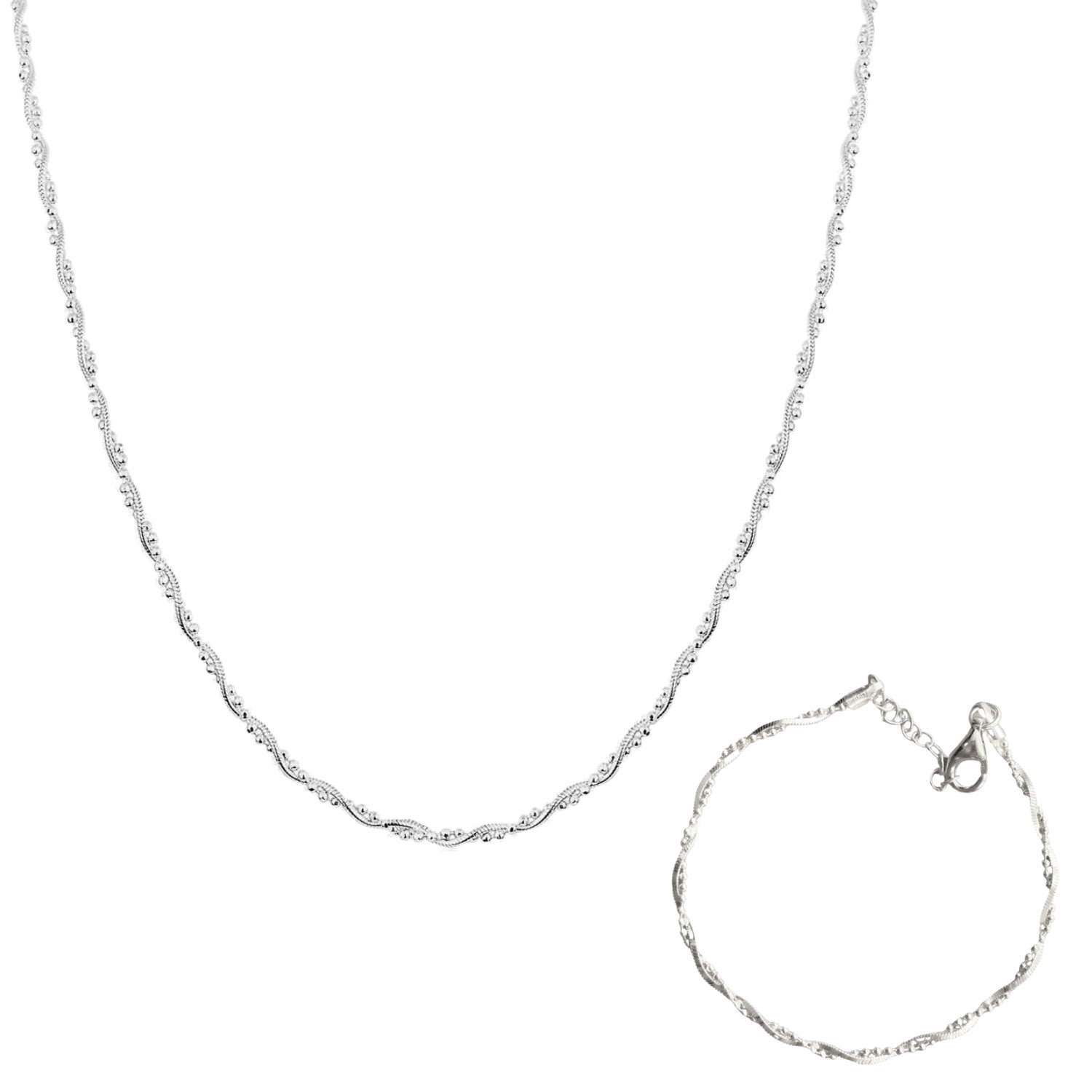 Spero London Women's Twisted Beaded Sterling Silver Italian Chain Necklace & Bracelet Set - Silver In Silver