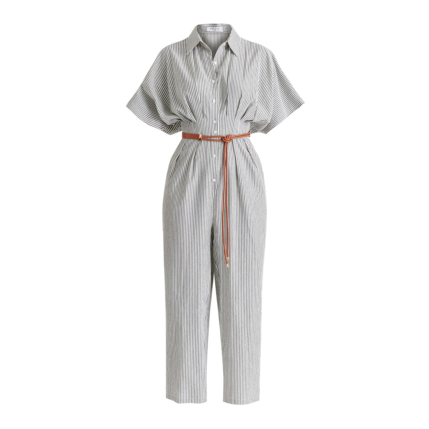 Paisie Women's Striped Jumpsuit With Waist Pleats In White And Black In Black/white